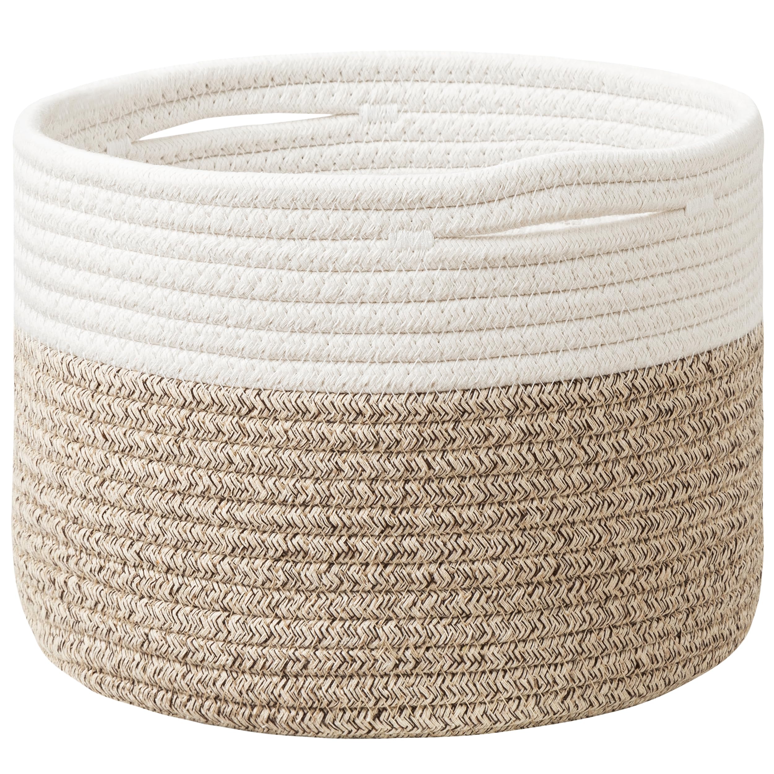 Ubbcare Small Basket For Organizing, Round Woven Basket With Handles, Small Storage Basket For Decor, Beige & Brown Cotton Rope