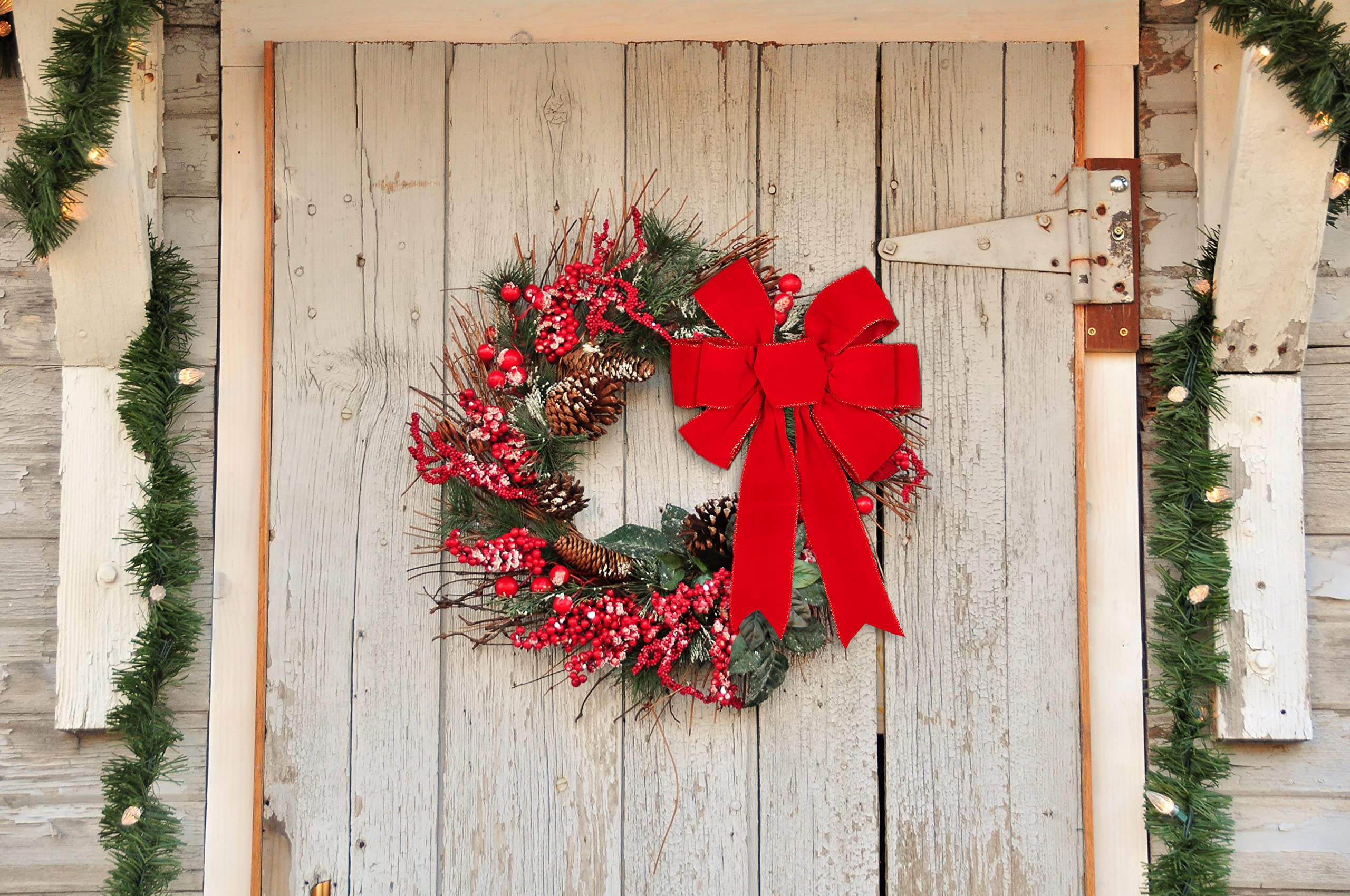Red Christmas Bows Decorations Big Velvet Bow with Wired Gold Border for Tree Topper, Wreaths, Outdoor, Garland, Outside (12 * 1