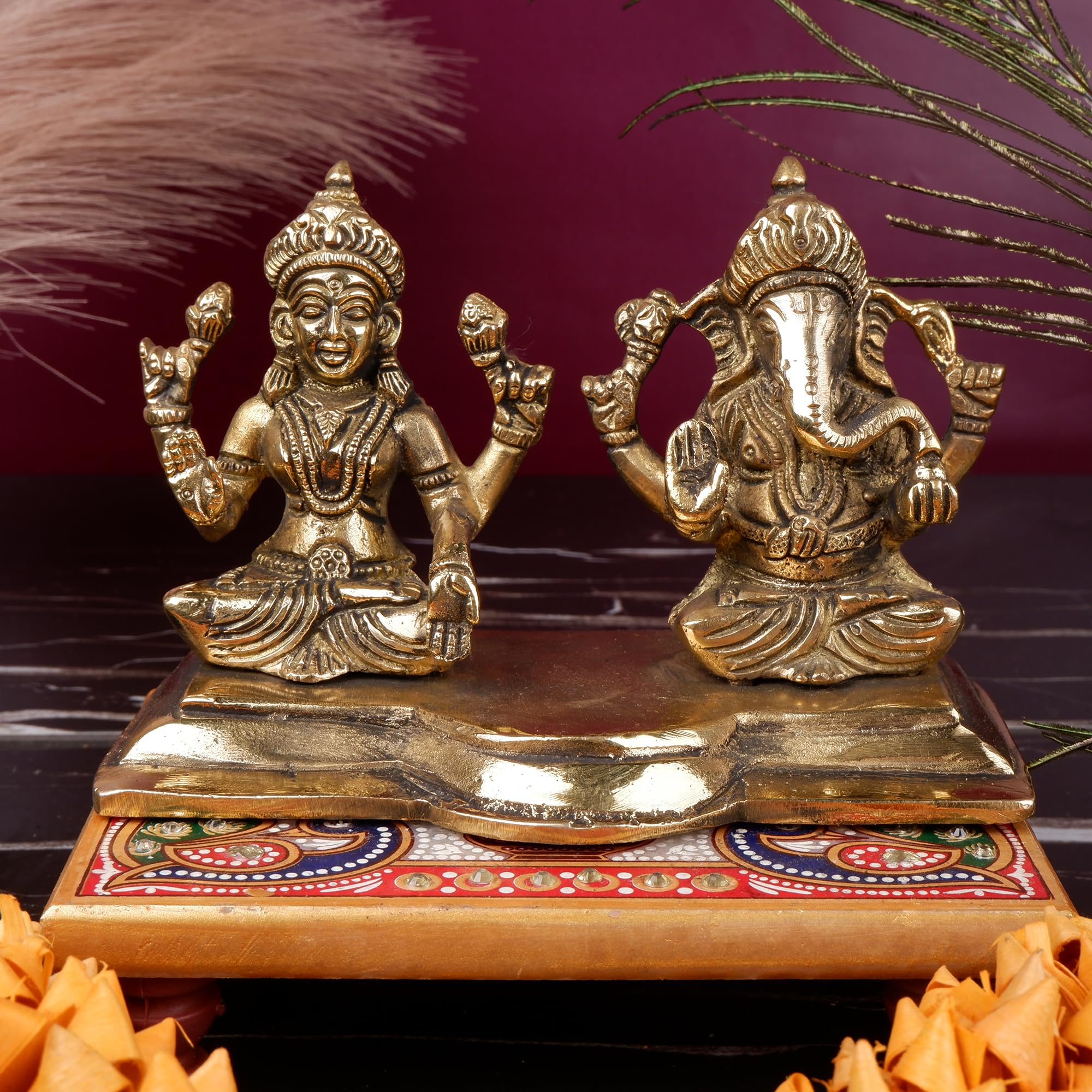 Shoppingrox Lakshmi Ganesh Set 10 Cm Religious Idol & Figurine Brass Metal Yellow Color