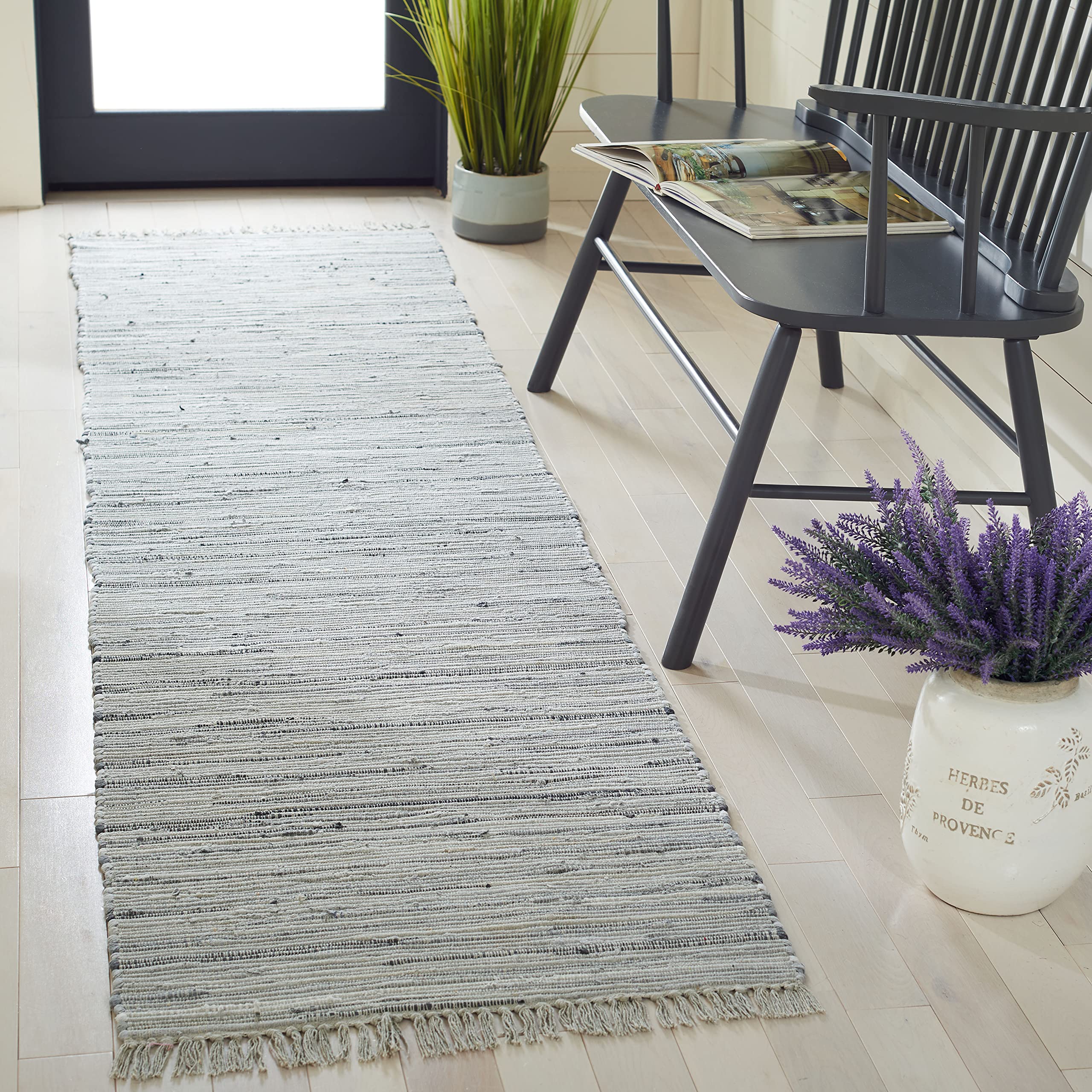 SAFAVIEH Rag Rug Collection Runner Rug - 23 x 11, Grey, Handmade Boho Stripe Cotton, Ideal for High Traffic Areas in Living Ro