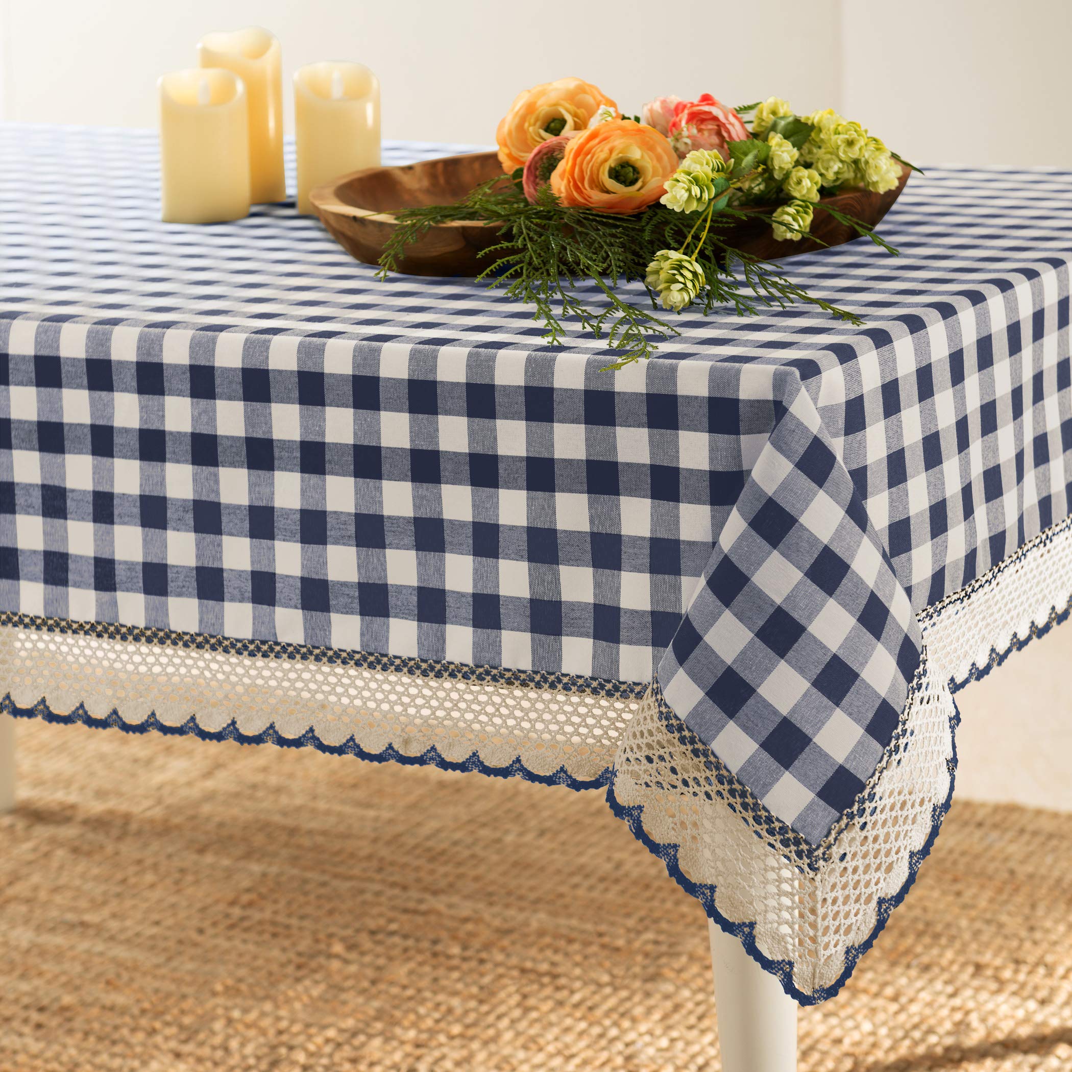 Buffalo Check Plaid Tablecloth, Navy - 60'' X 104'' - Premium & Durable Checkerd Tablecloth Is Reversible For Solid Colors - Wat