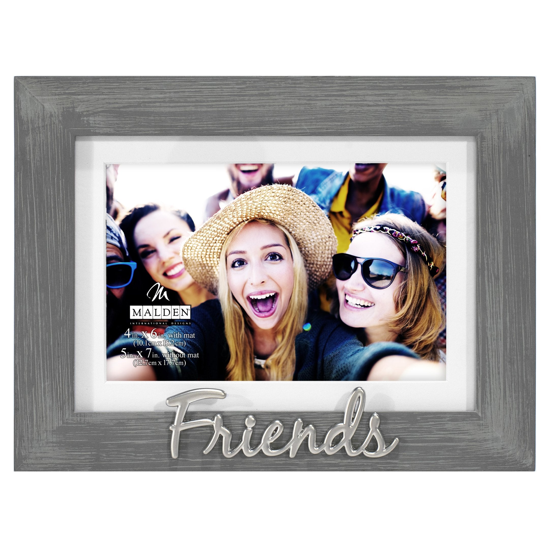 Malden International Designs 4x6 or 5x7 Friends Distressed Expressions Picture Frame Silver Finish Friends Word Attachment Gray 