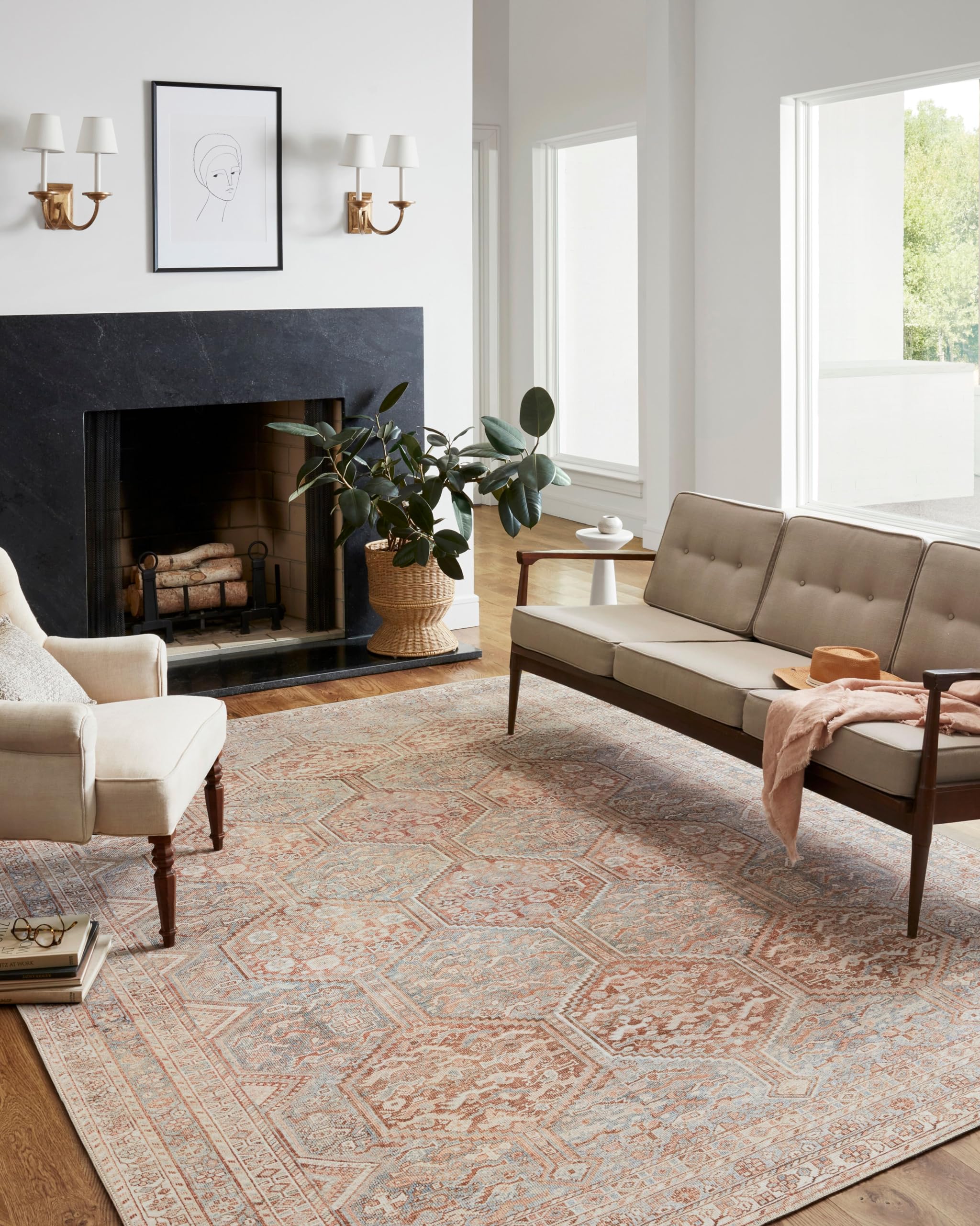 Loloi Chris Loves Julia x Jules Collection, Tangerine & Mist 3-6 x 5-6 Area Rug - Vintage Accent Rugs for Living Room, Bedroom