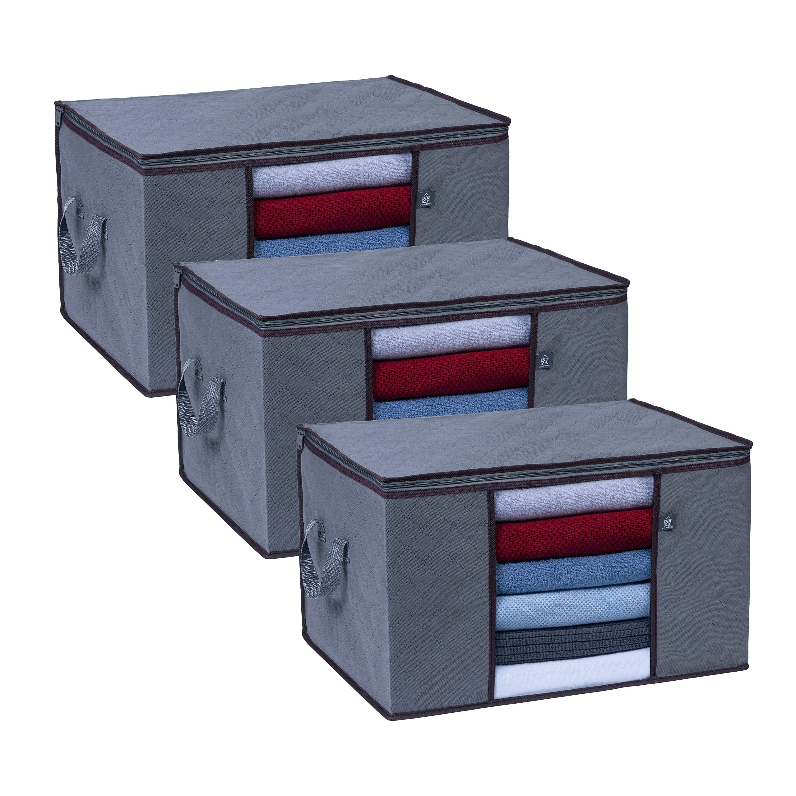 VENO 3 Pack Extra Large Clothes Storage Bag Organizer with Reinforced Handle Thick Fabric for Comforters, Blankets, Bedding, Fol