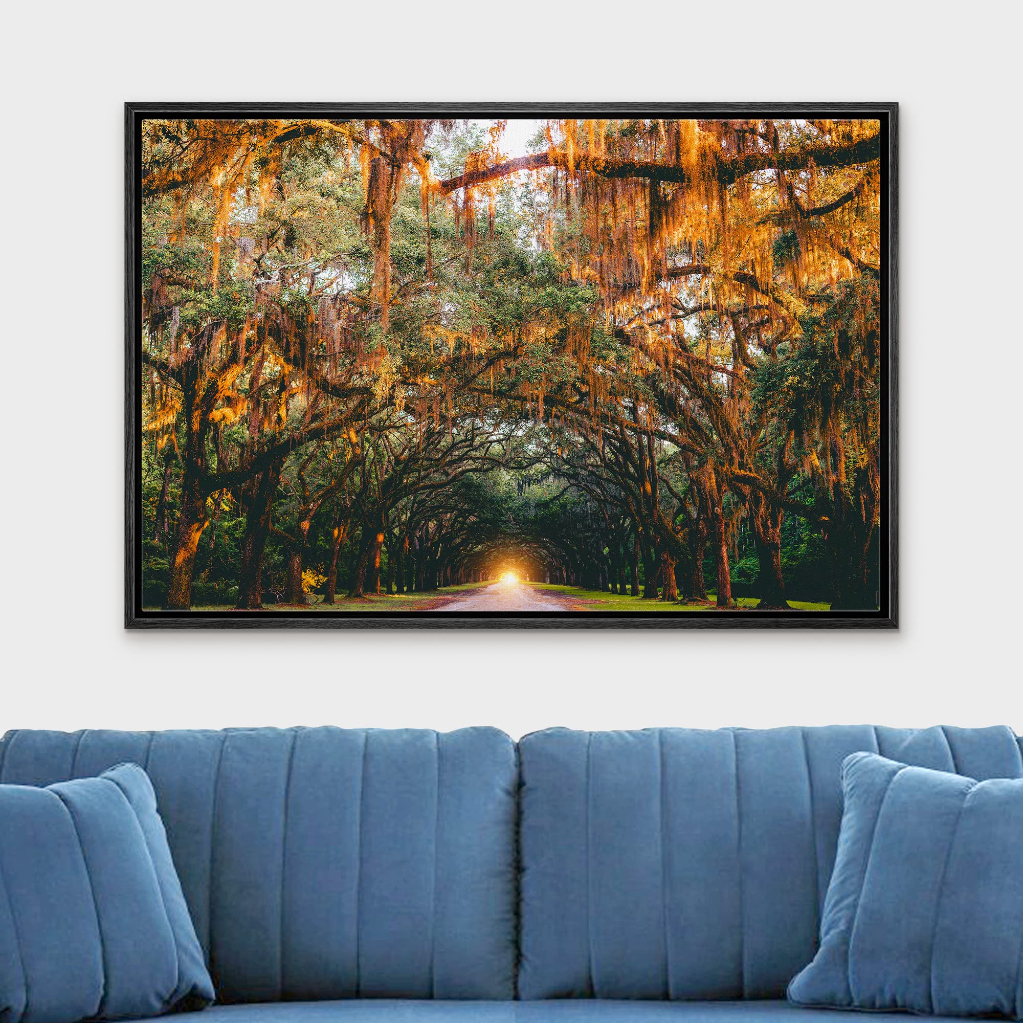 wall26 Framed Canvas Print Wall Art Autumn Fall Orange Hanging Tree Canopy Nature Wilderness Photography Realism Rustic Scenic Landscape Colorful for Living Room  Bedroom  Office - 16''x24'' BLACK