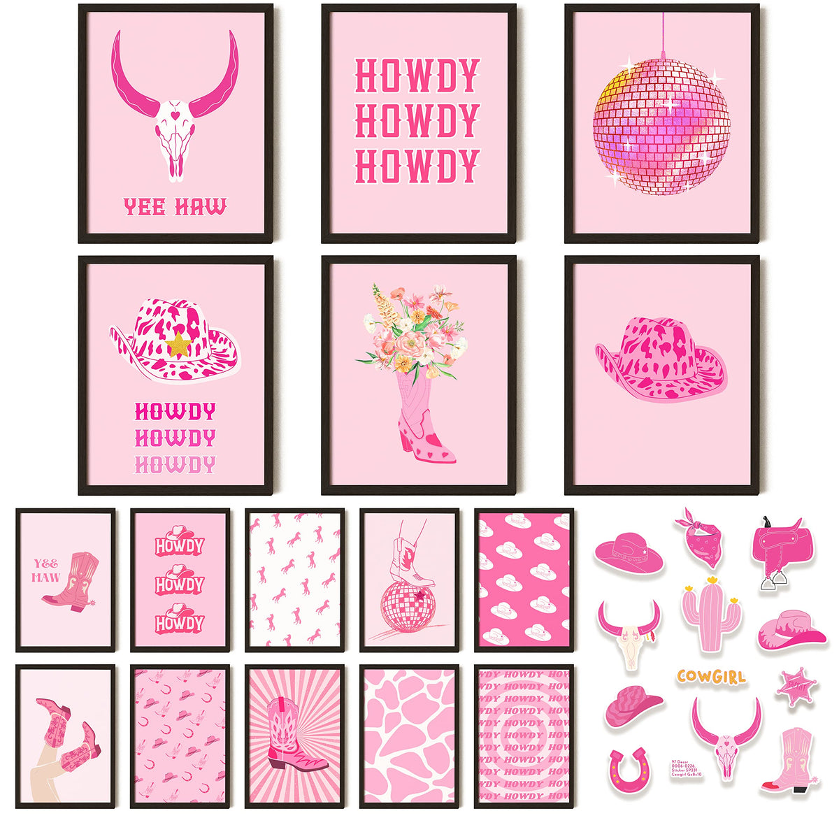 97 Decor Preppy Cowgirl Decor - Pink Disco Cowgirl Wall Art, Retro Western Preppy Posters, Preppy Room Decor Aesthetic Prints, T