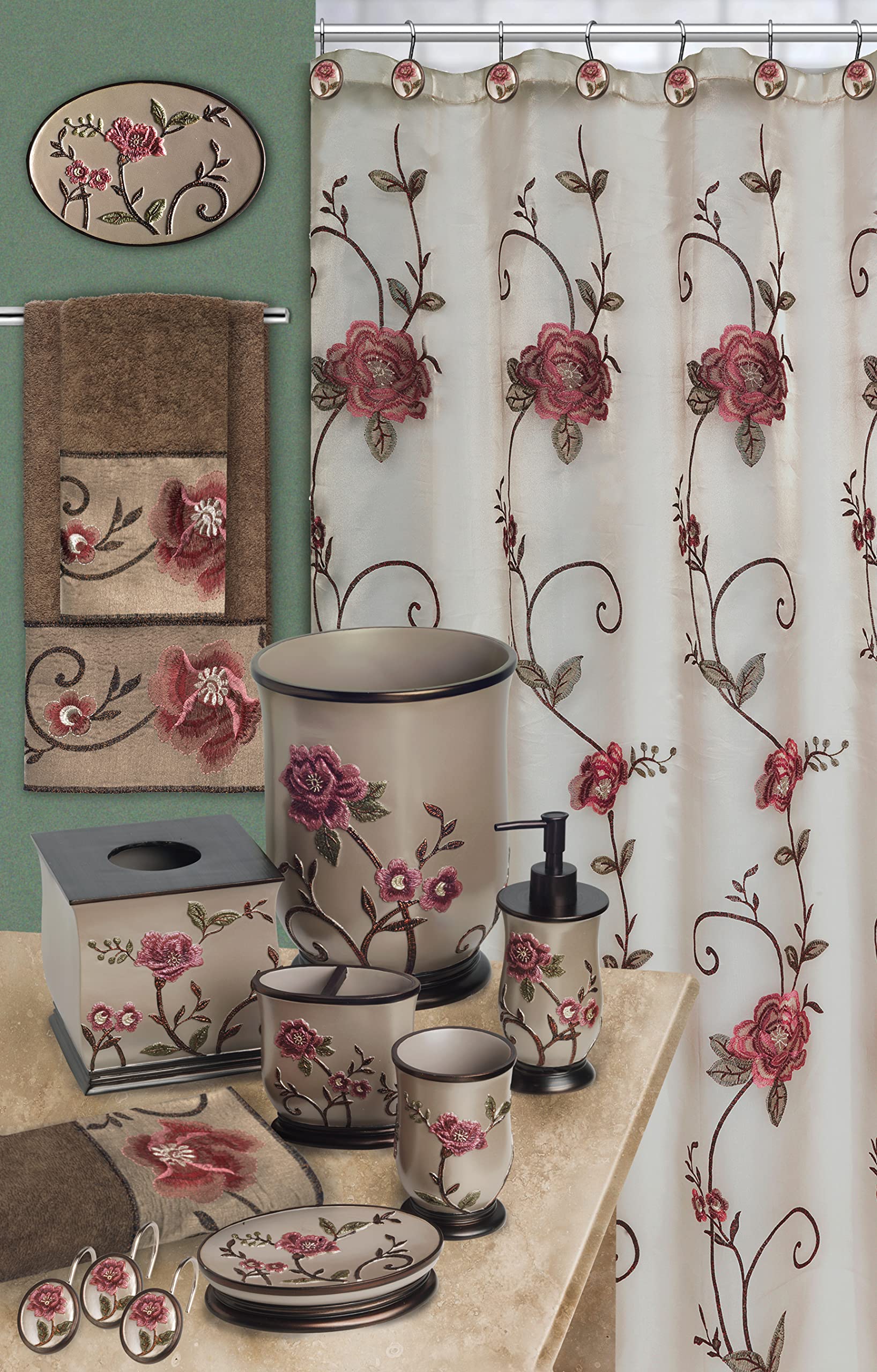 Zahari Home Larrisa Floral Bathroom Rug Luxury Bath Rug Washable Contemporary Decor Beautiful Shower Mat Unique Design Stylish N