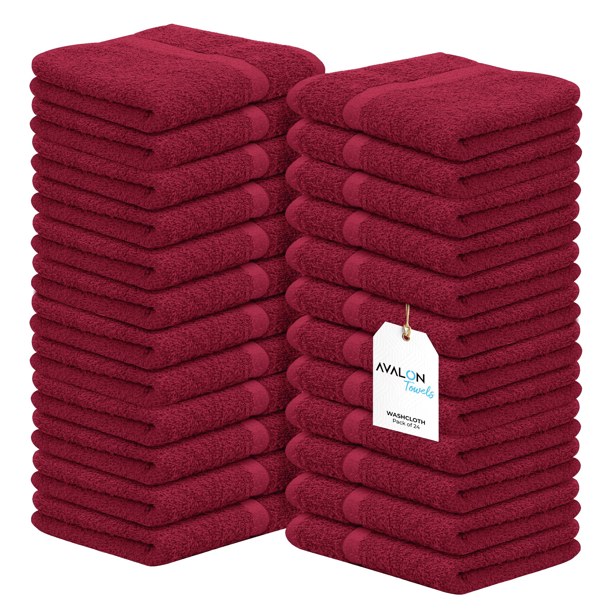 Avalon Cotton Washcloths - Pack Of 24 12X12 Inches Size Premium Ring Spun Cotton, Reusable Multipurpose Towels Super Absorbent S