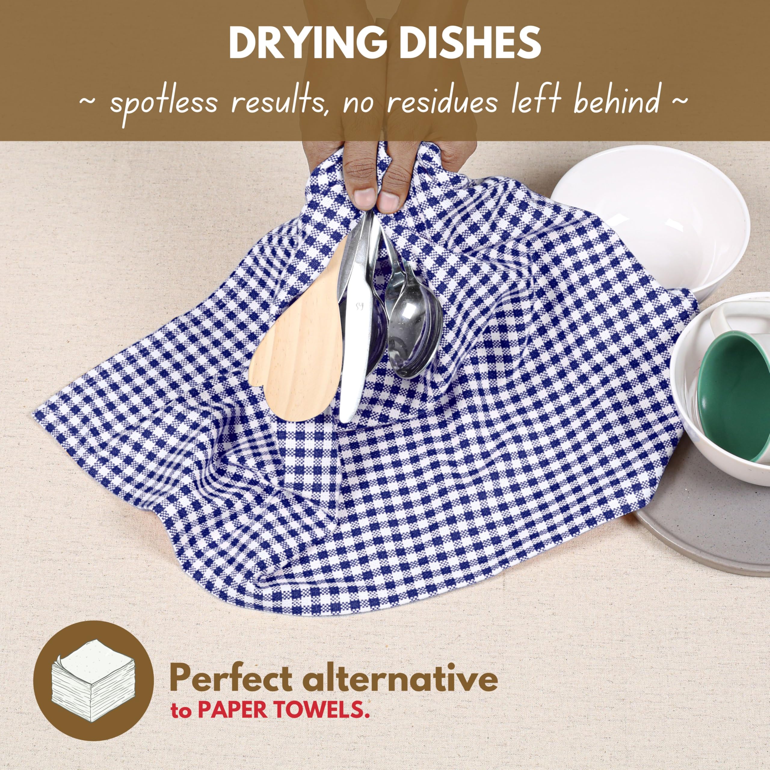 Native Fab Gingham Dish Towels 16X26 Inches Set Of 4 - Absorbent Washable Dishcloths, Dish Towels For Quick Drying Dishes, Kitch