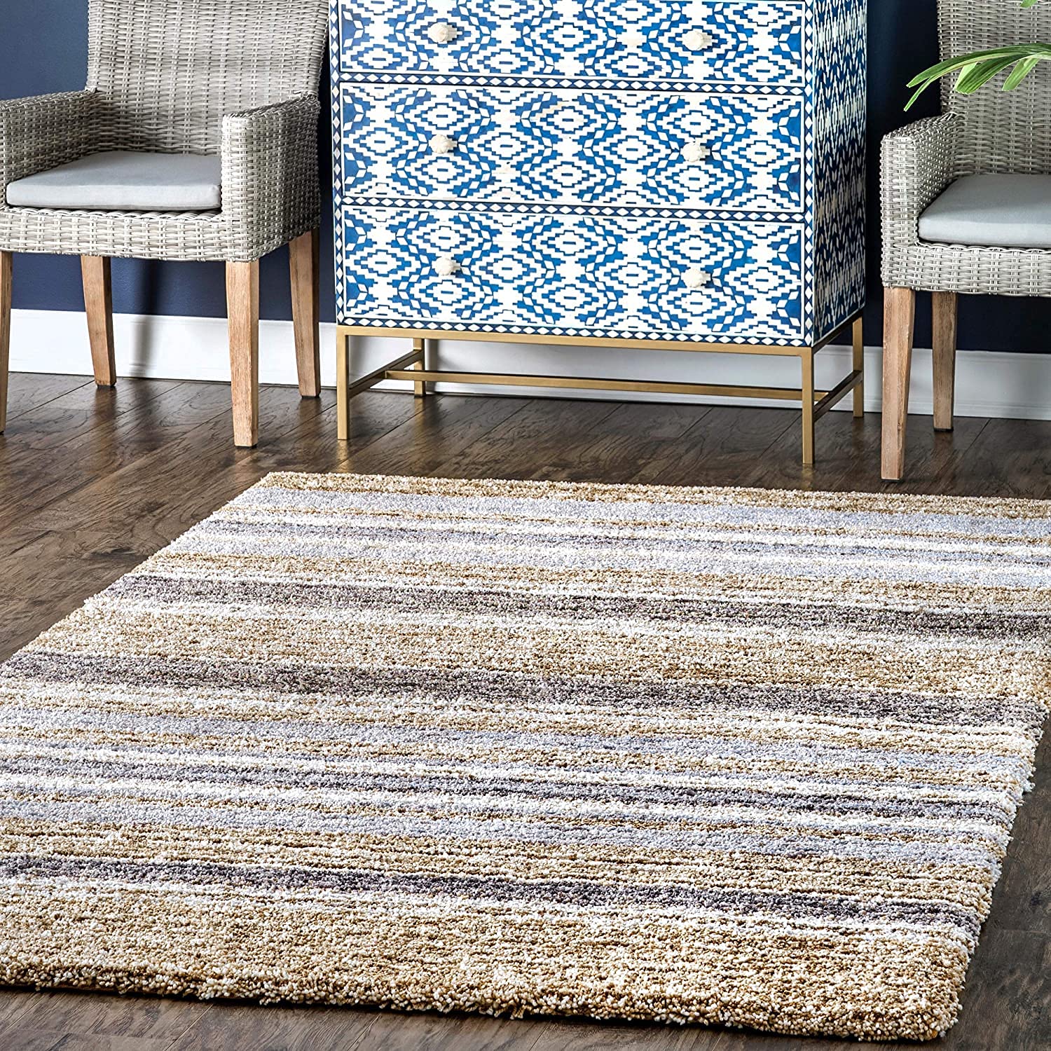 Carpetify Classie Ombre Pattern Square Shag Area Rug,4X4 Feet,Denim,Multicolor