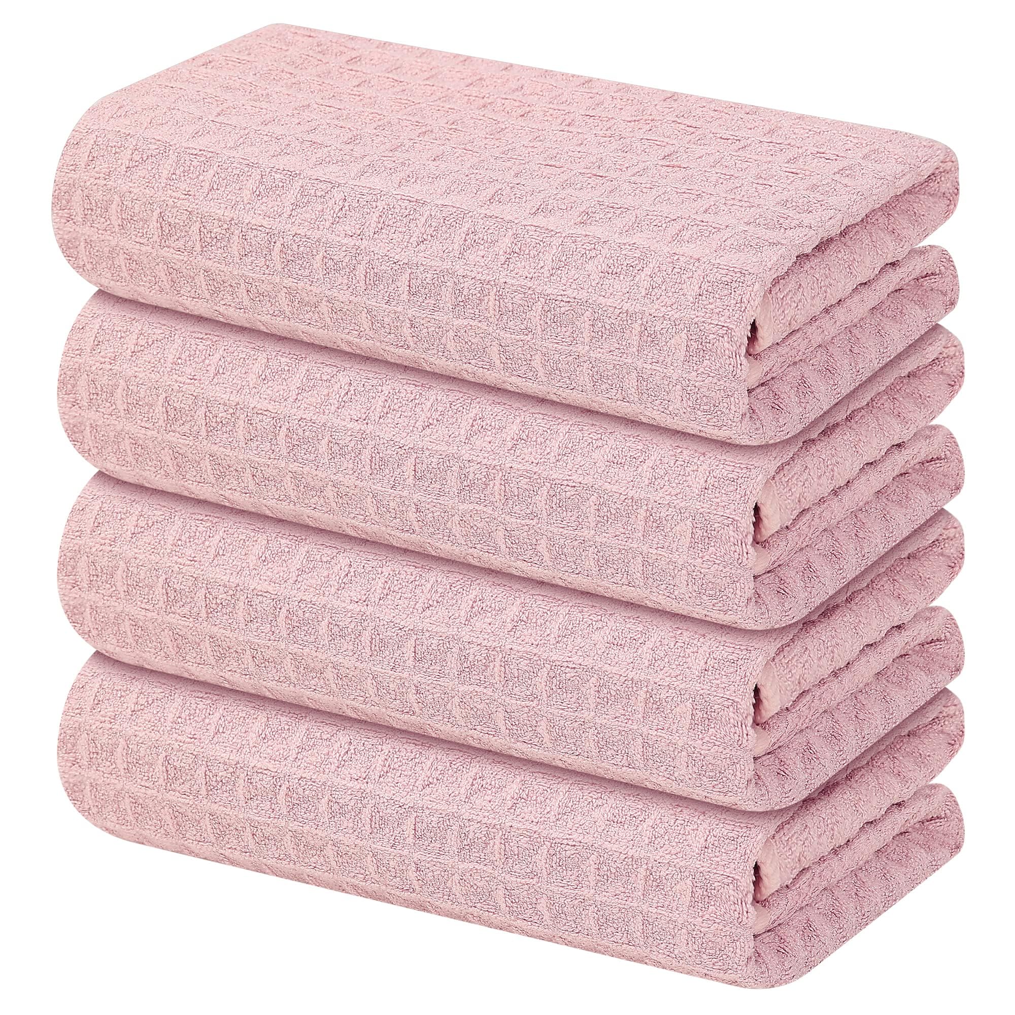 Homaxy Premium Microfiber Waffle Weave Kitchen Towels, 16 X 28 Inch Ultra Absorbent And Solid Color Dish Towels, 4 Pack, Pink