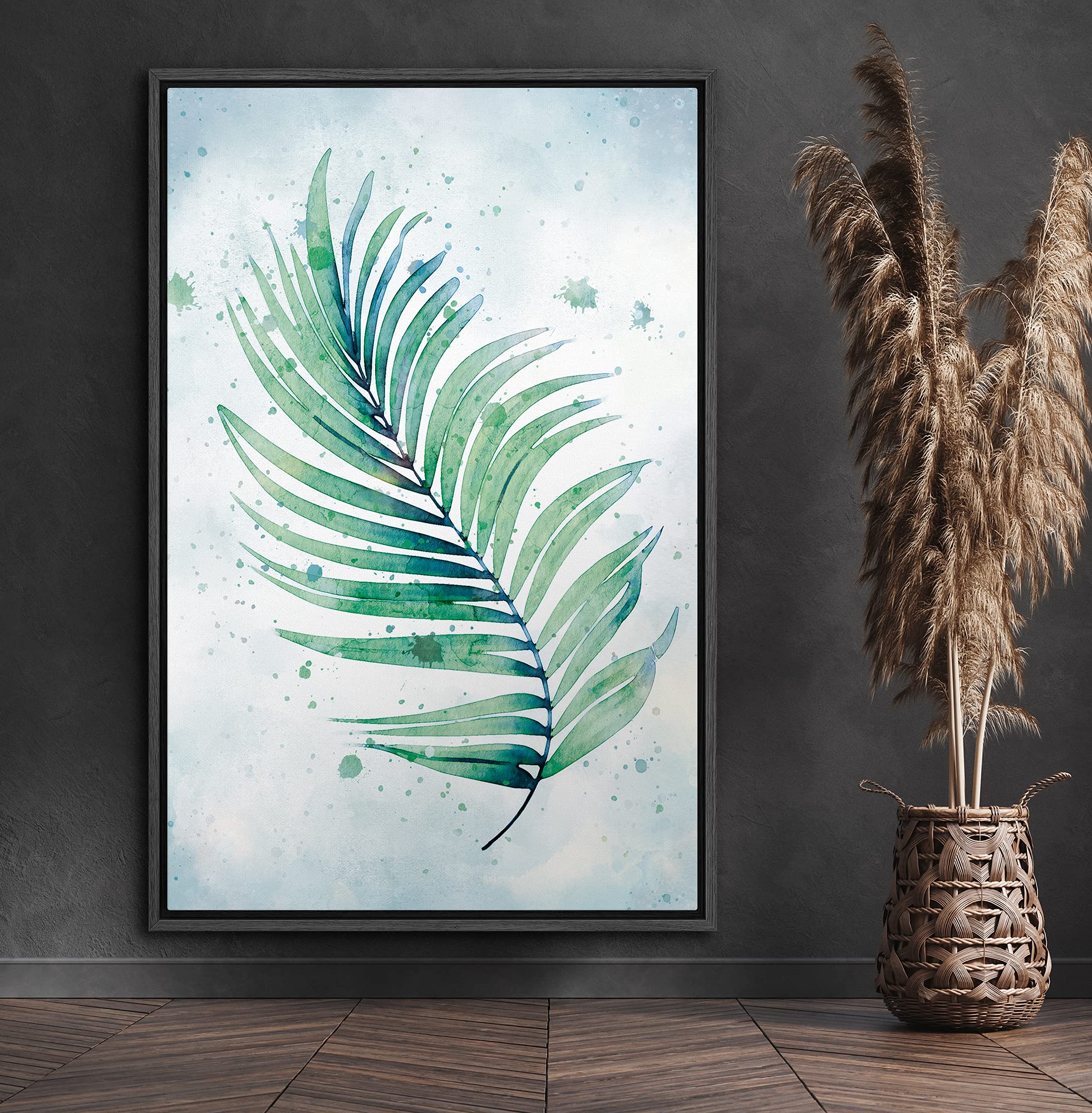 Signford Framed Canvas Print Wall Art Watercolor Palm Leaf Nature Wilderness Illustrations Modern Art Contemporary Relax/Calm Mu