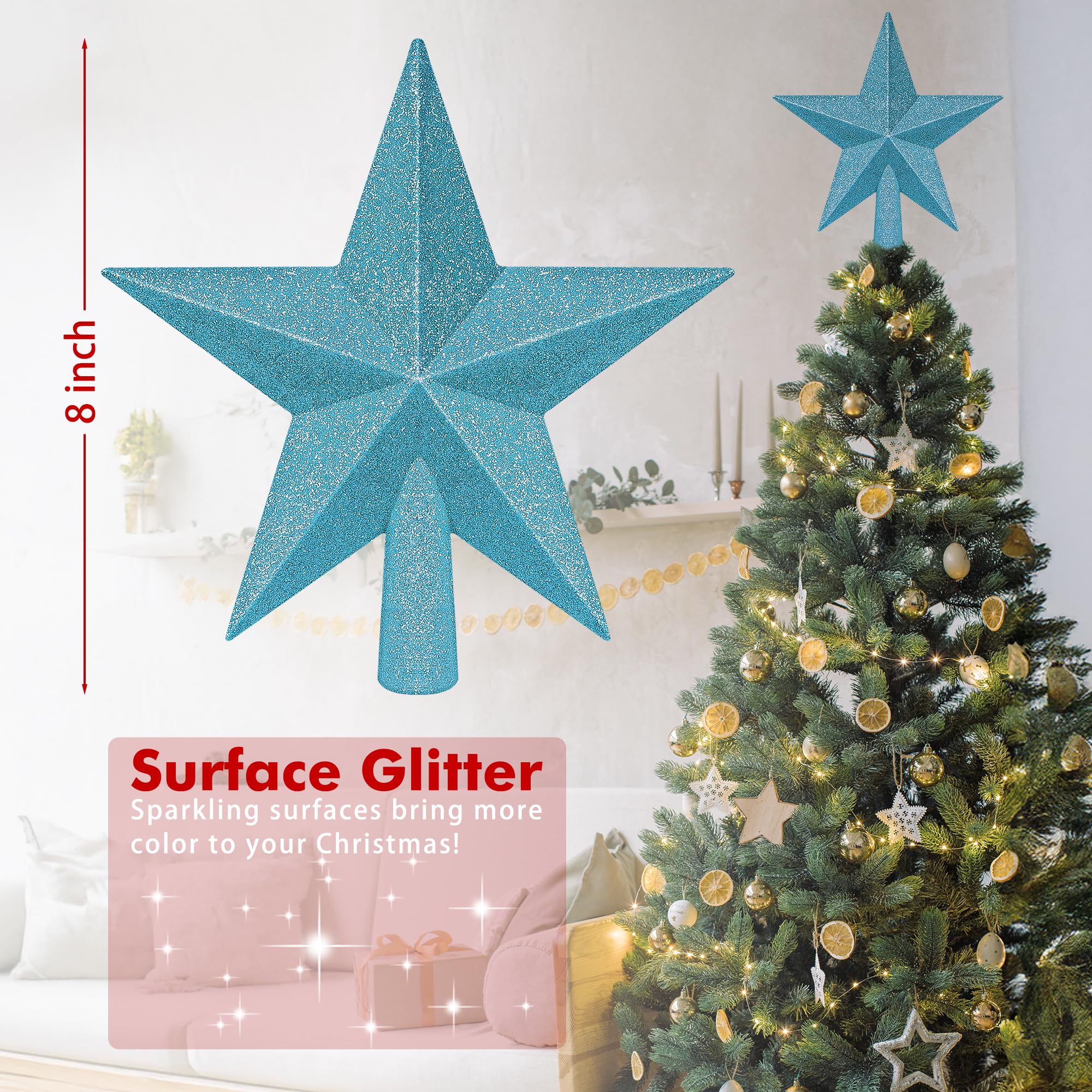Christmas Tree Topper, Blue 8 3D Star Tree Topper Decorations, Christmas Tree Topper Bethlehem Star Ornament, Glitter Waterproof