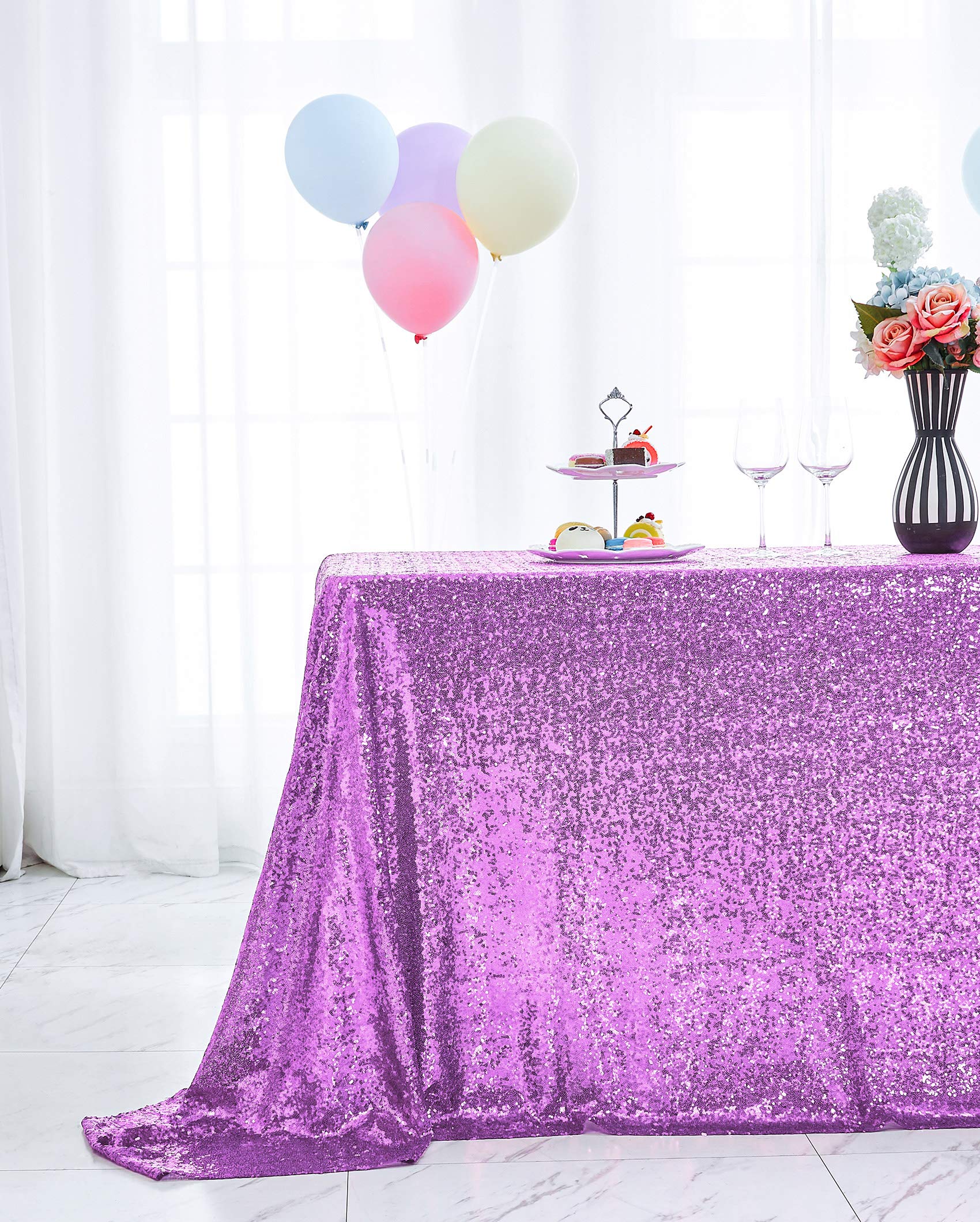 Hahuho 50X80 Inch Rectangular Sequin Tablecloth Lavender, Glitter Tablecloth For Bridal Shower Decorations, Birthday, Wedding, D