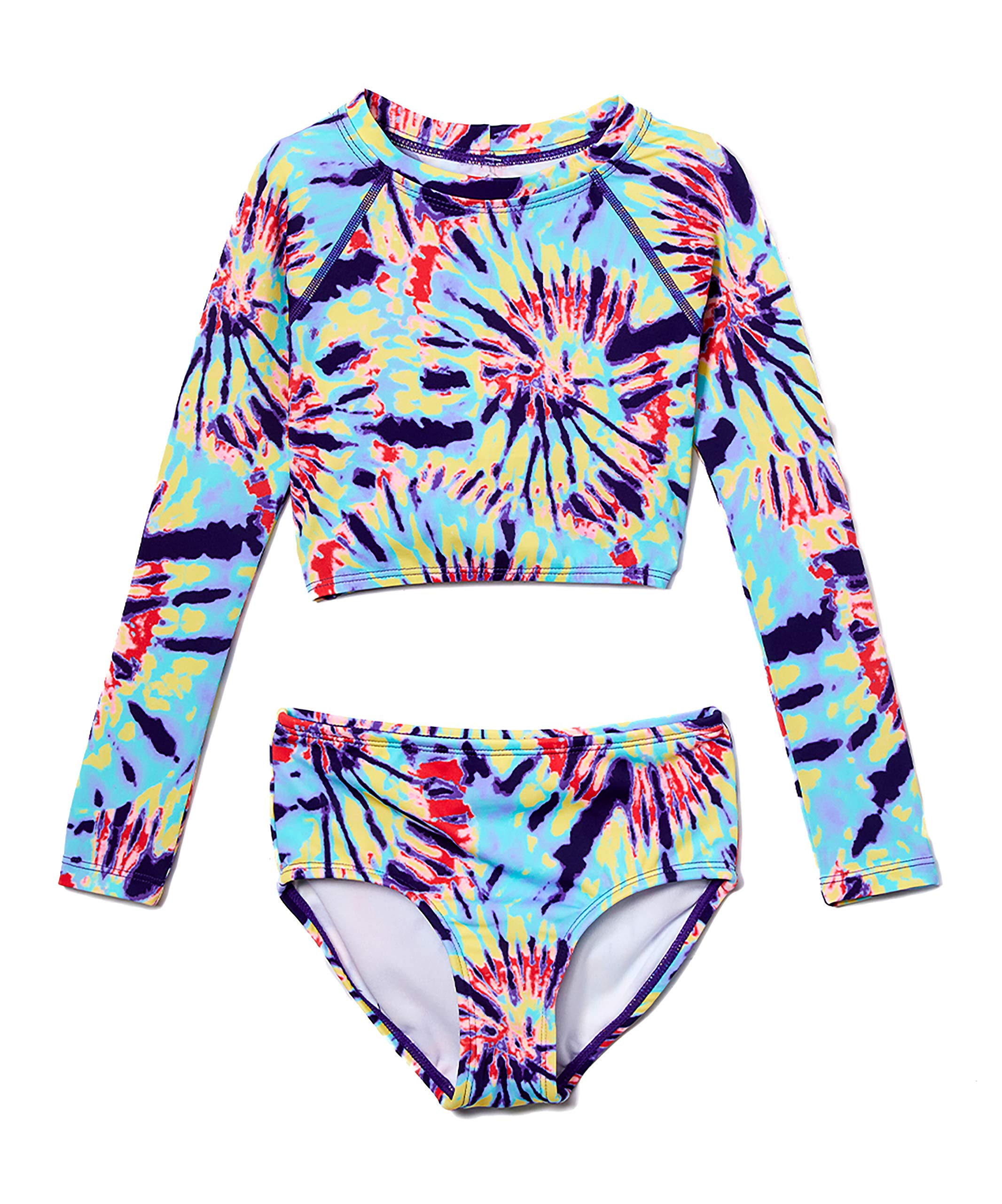 Kanu Surf Girls Long Sleeve Rashguard Upf 50 Two Piece Swim Set, Camille Crop Multi, 12