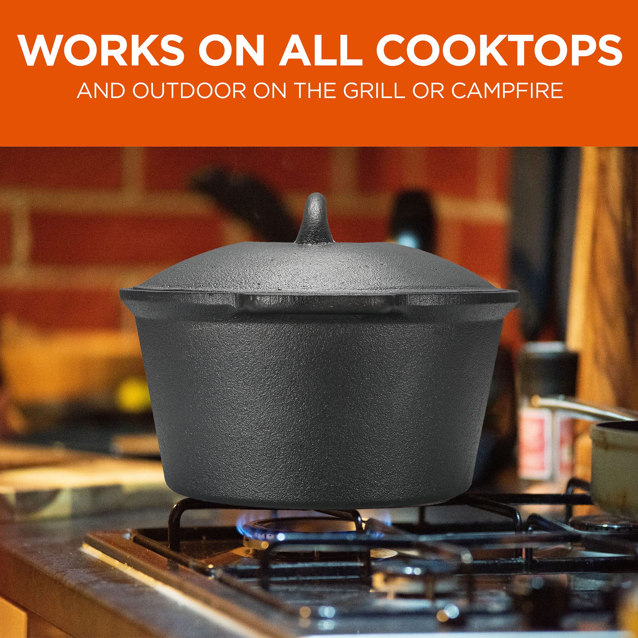 Commercial Chef 2 Quart Cast Iron Saucepan, Dutch Oven Cast Iron Saucepan With Lid And Looped Handle, Camping Cookware & Sauce P
