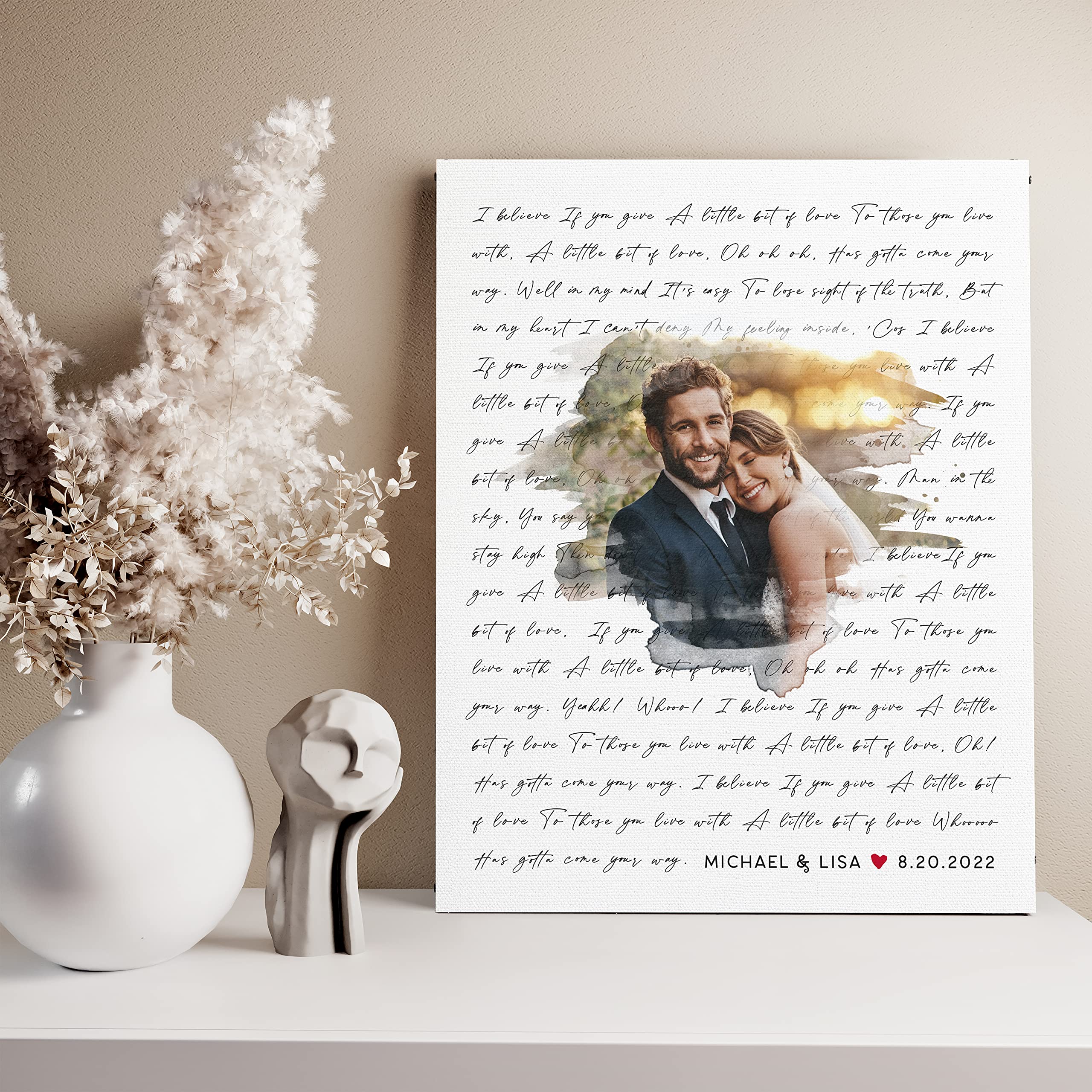 Personalized Song Lyrics Wall Art - Custom Wedding Photo Couples - Anniversary Wedding Gift For Him Or Her - Wedding Song Lyrics