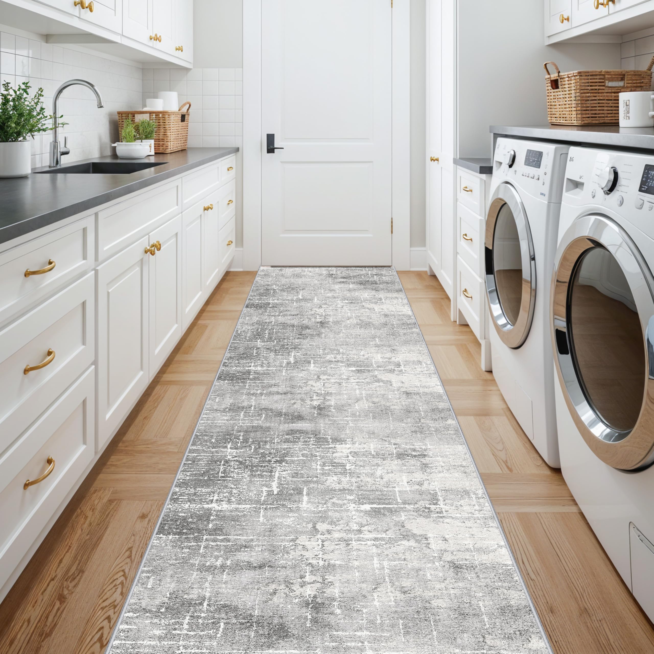 26x14 Abstract Kitchen Area Rugs: Farmhouse Washable Non-Slip Long Hallway Rug Soft Stain-Resistant Entryway Bathroom Floor Mat