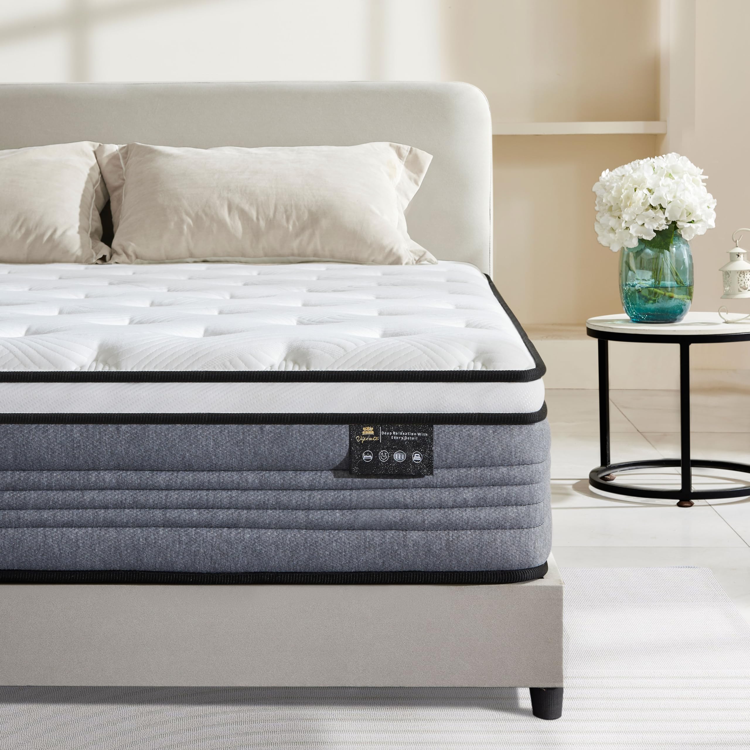 Vipcute 14 inch Queen Mattress, Hybrid Mattress with Individual Springs and Memory Foam, Mattress in a Box, Medium Firmness, Mot
