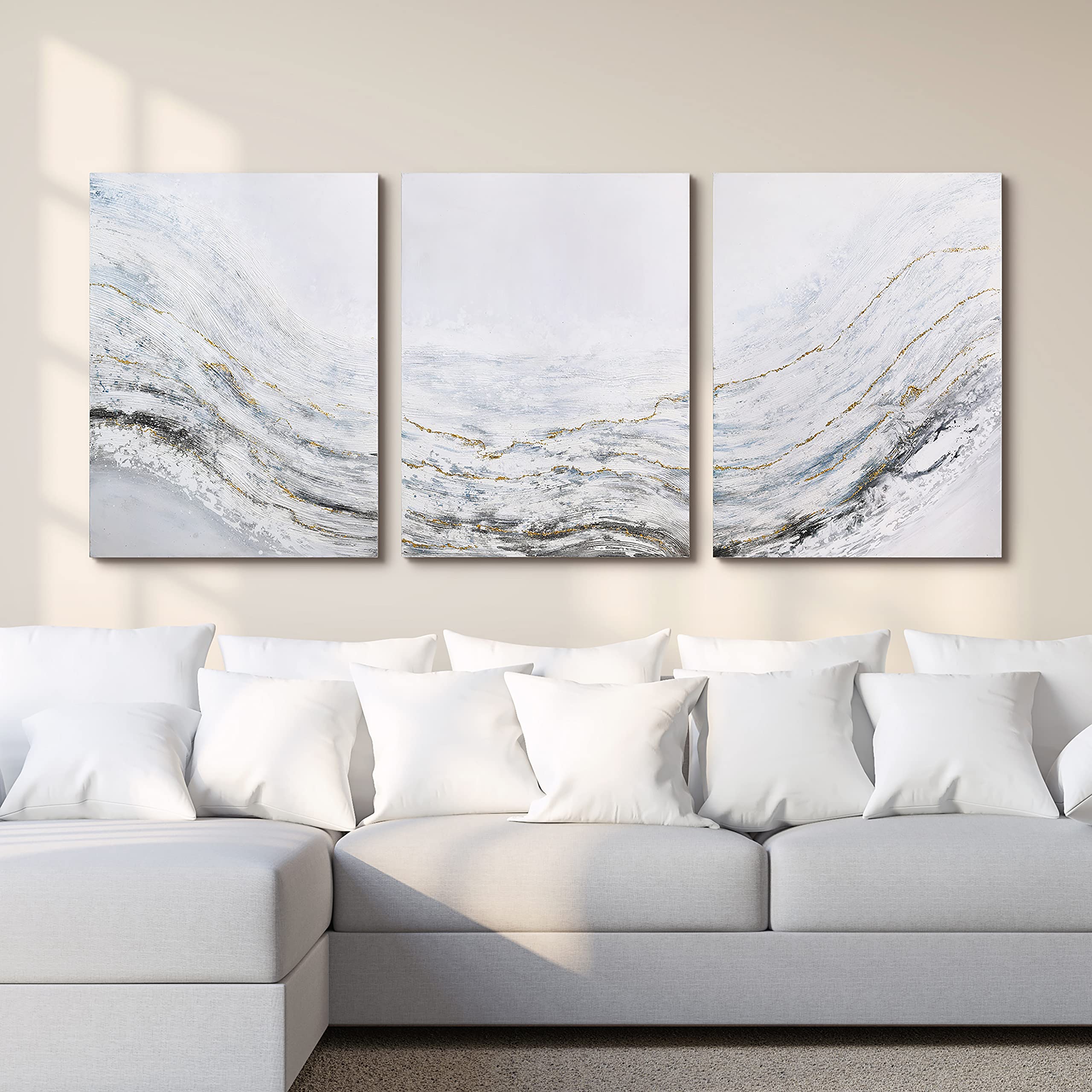 Empire Art Direct Abstract Wall Art Textured Hand Painted Canvas By Martin Edwards, Triptych, 40 X 30 Each, Blizzard