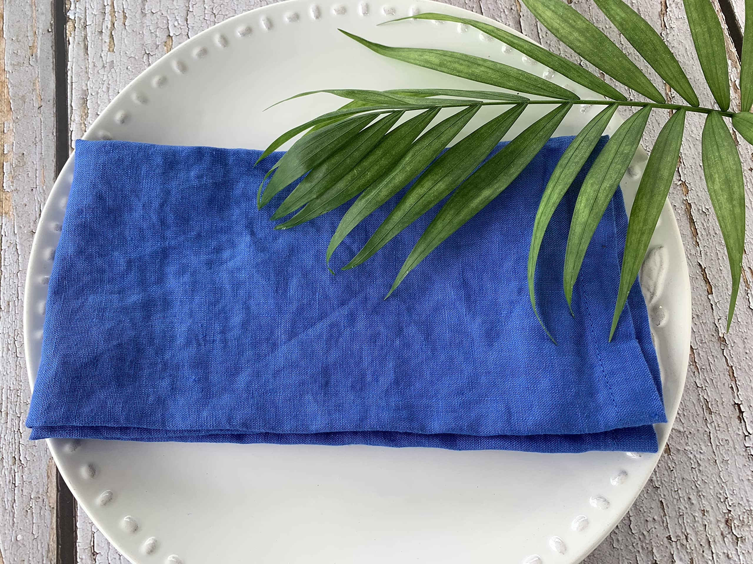 Linen Napkins -100% French Flax - Stonewashed Pure Linen Cloth Napkins - Size 18 Inch X 18 Inch - Set Of 4, Tropics (Blueberry)