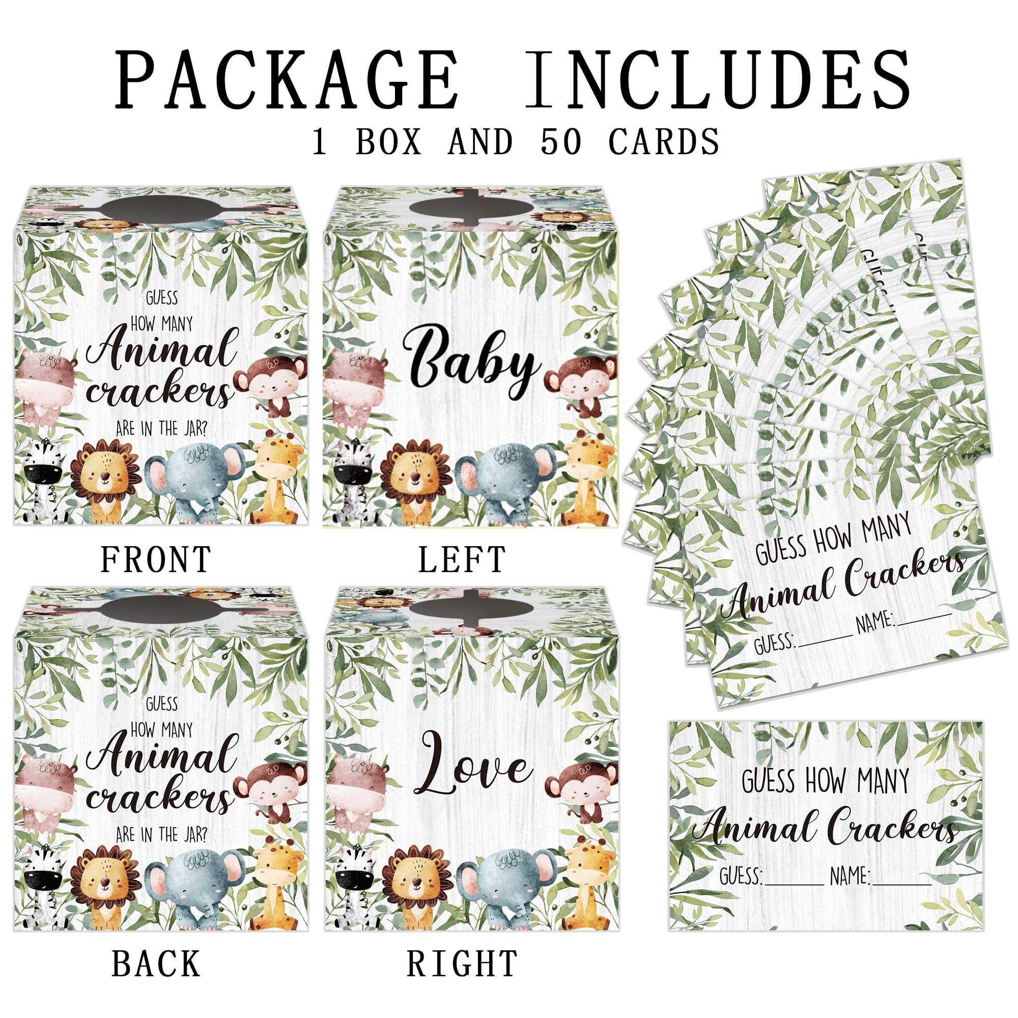 Cute Animals Baby Shower Game Cards With Box, Guess How Many Animal Crackers, Baby Shower Game With Box And 50 Guessing Cards, B