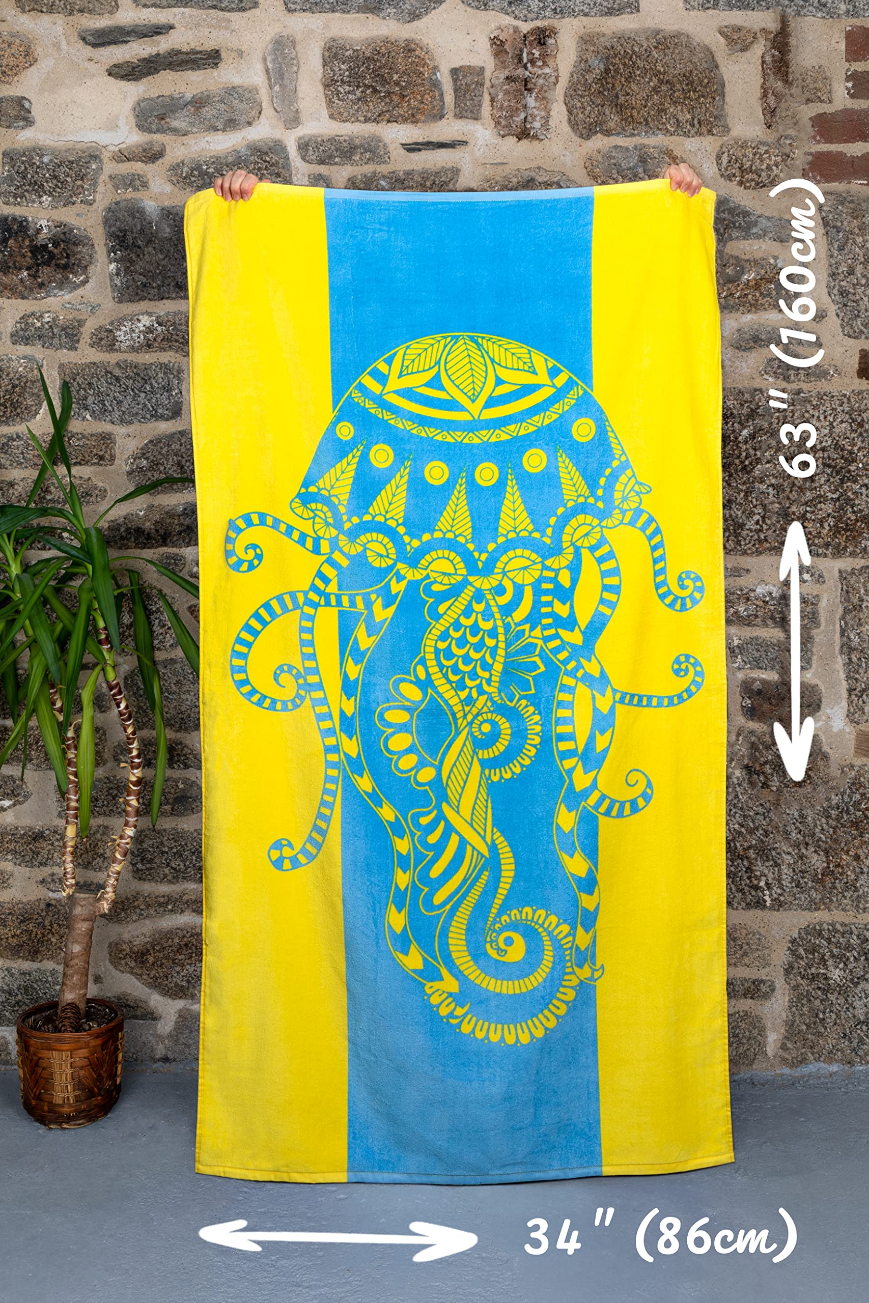 Nova Blue Jellyfish Beach Towel - Tropical Blue & Yellow Colors With A Unique Design, Extra Large, Xl (34