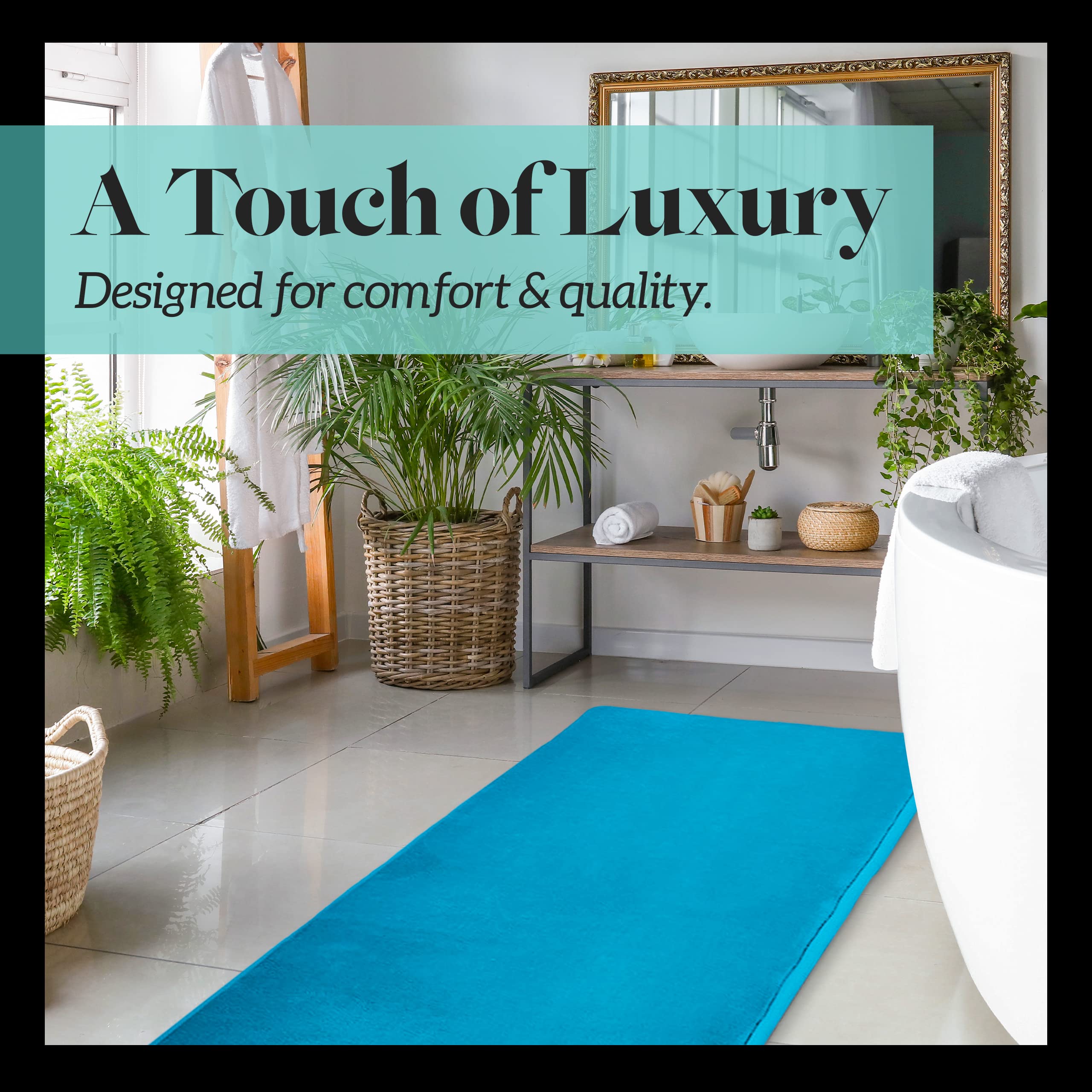 Genteele Bath Mats for Bathroom Non Slip - Caribbean Sea 17 '' x 24 '' Memory Foam Bathroom Rugs - Quick Dry Bath Mat