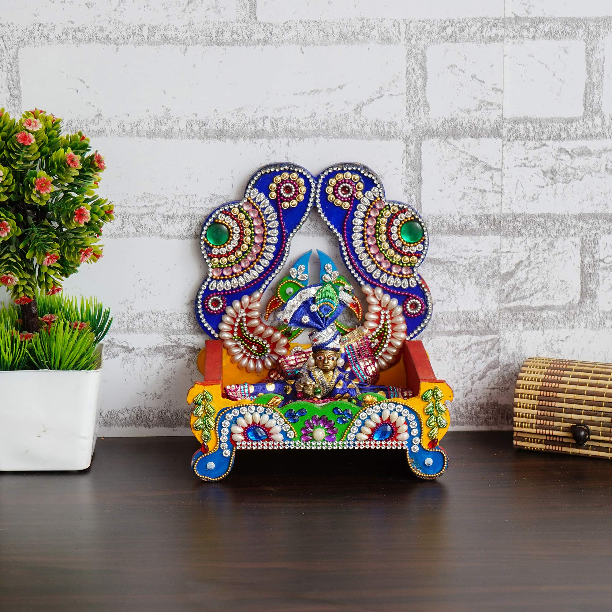 Capio Art Wooden Singhasan For Laddu Gopal Ganesha Krishna God Idols | Decorative Ladoo Gopal Pooja Chowki Sihasan For Temple Ma