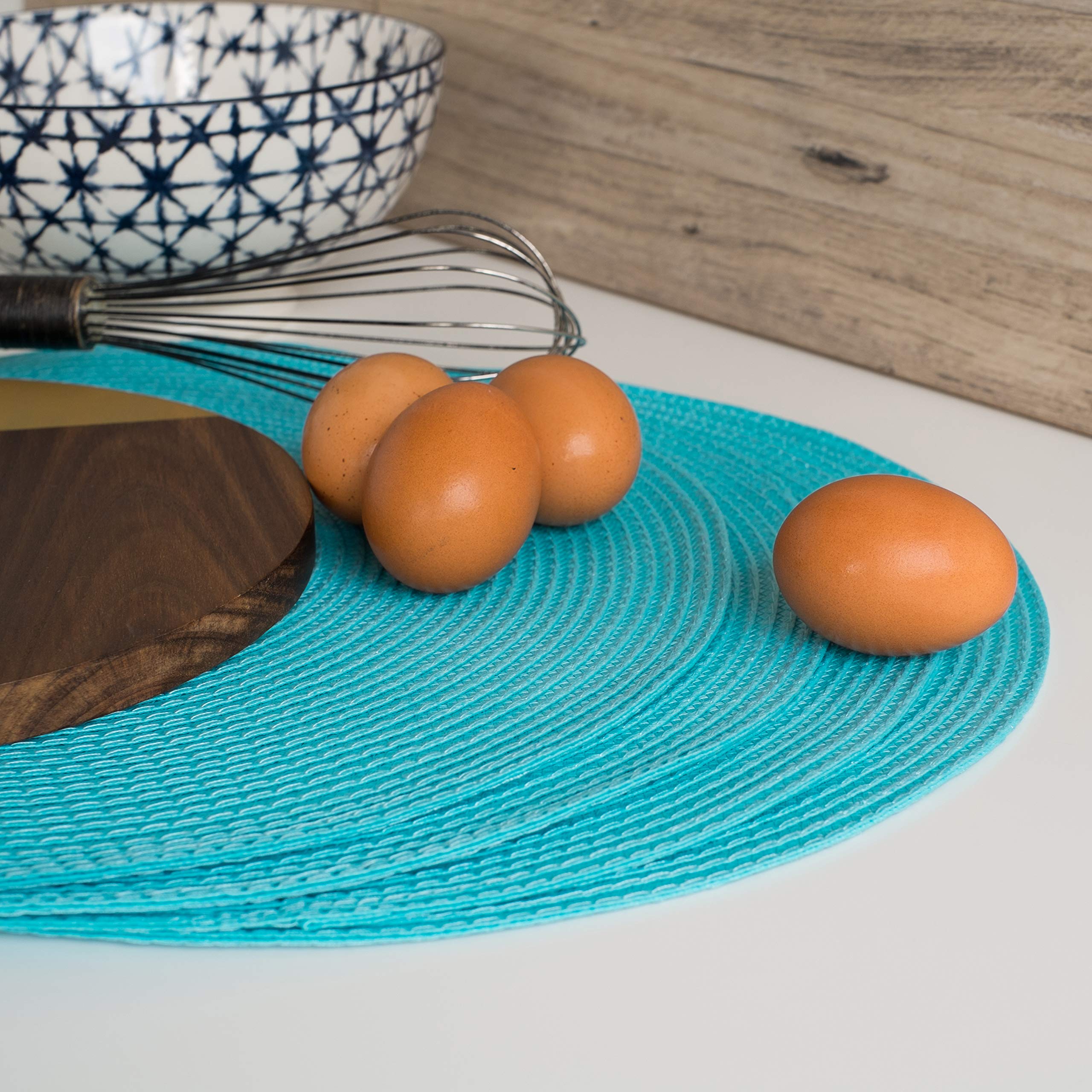 Now Designs Disko Round Placemats, Turquoise, Set Of 4