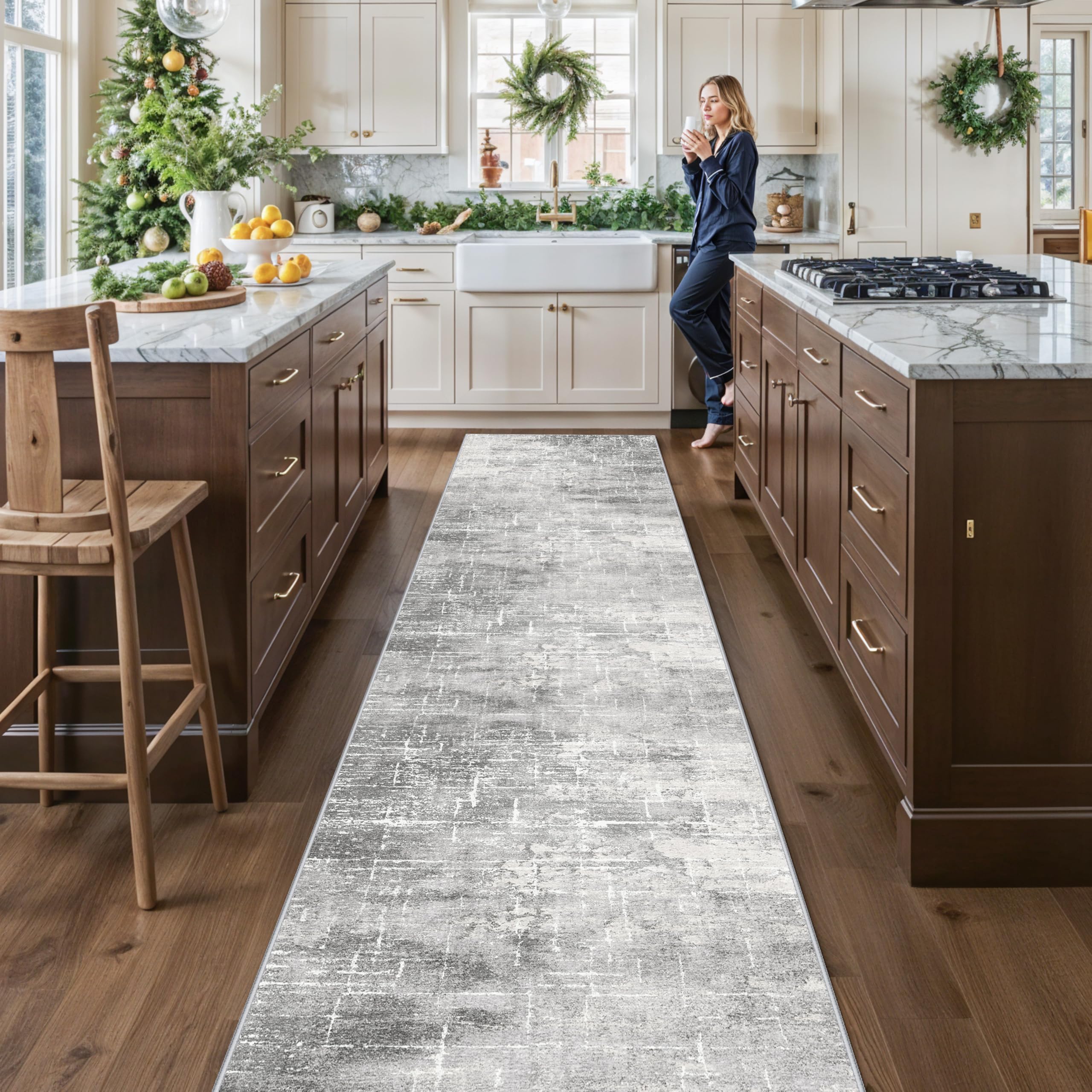 26x14 Abstract Kitchen Area Rugs: Farmhouse Washable Non-Slip Long Hallway Rug Soft Stain-Resistant Entryway Bathroom Floor Mat