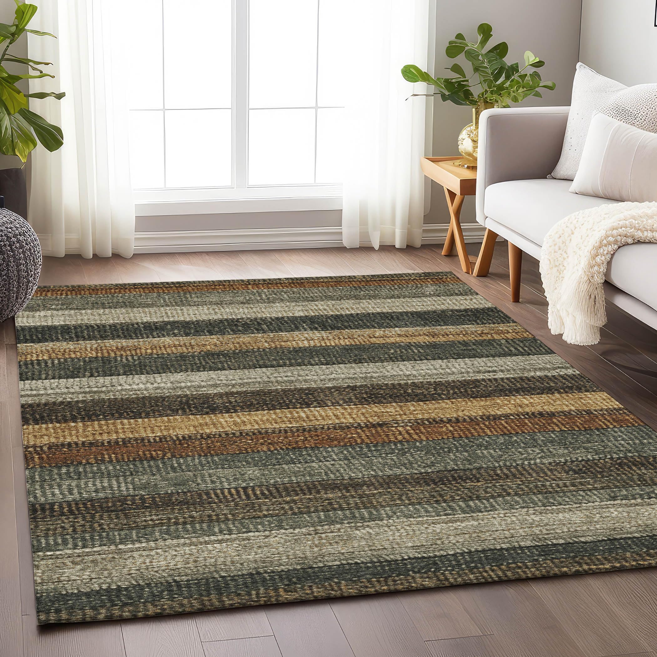 Machine Washable Indoor/Outdoor Chantille Khaki 10 x 14 Rug