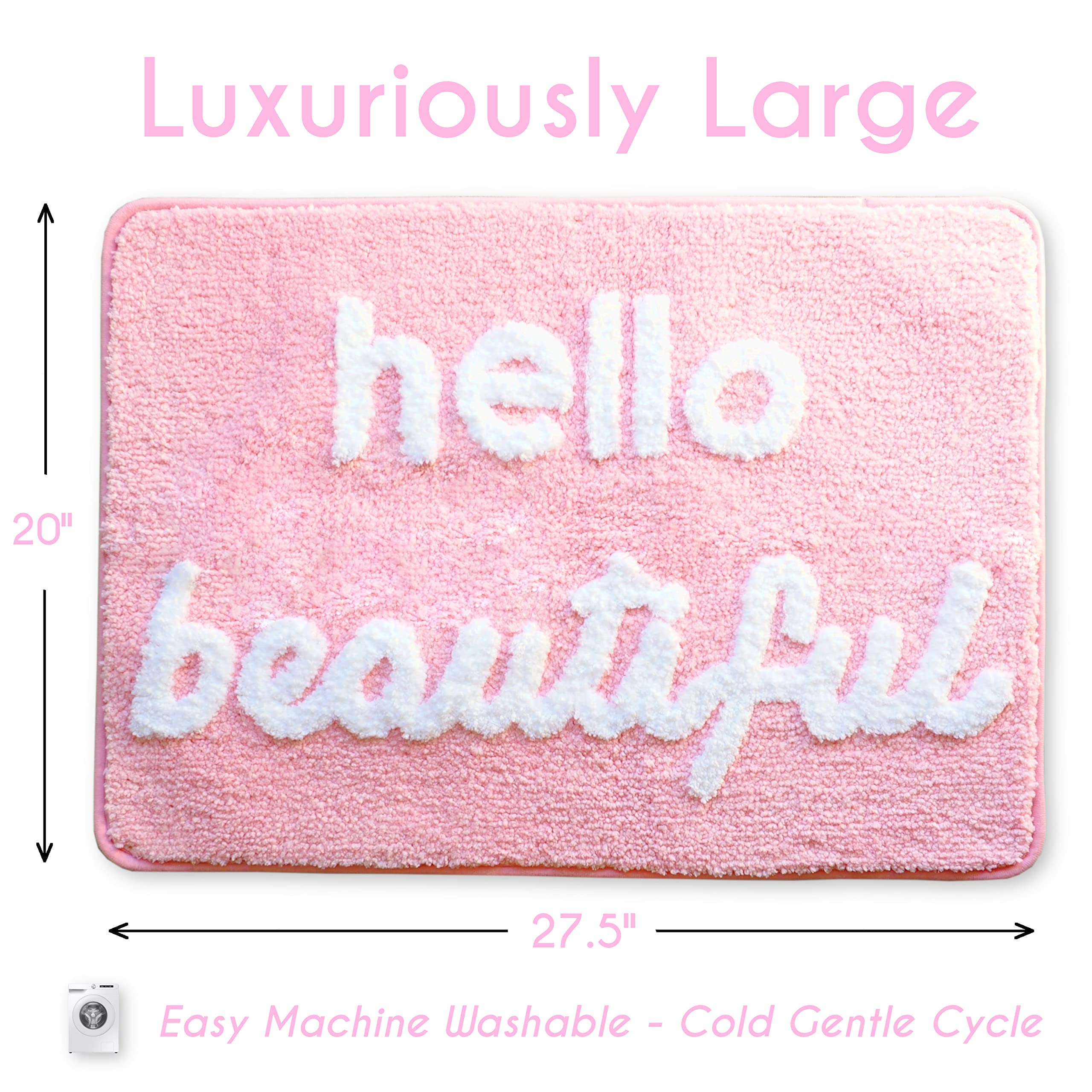 Evovee Hello Beautiful Bath Mat Light Pink Blush Peach Coral Cute Bathroom Rugs For Girls You Look Good Gorgeous Funny Shower Fu