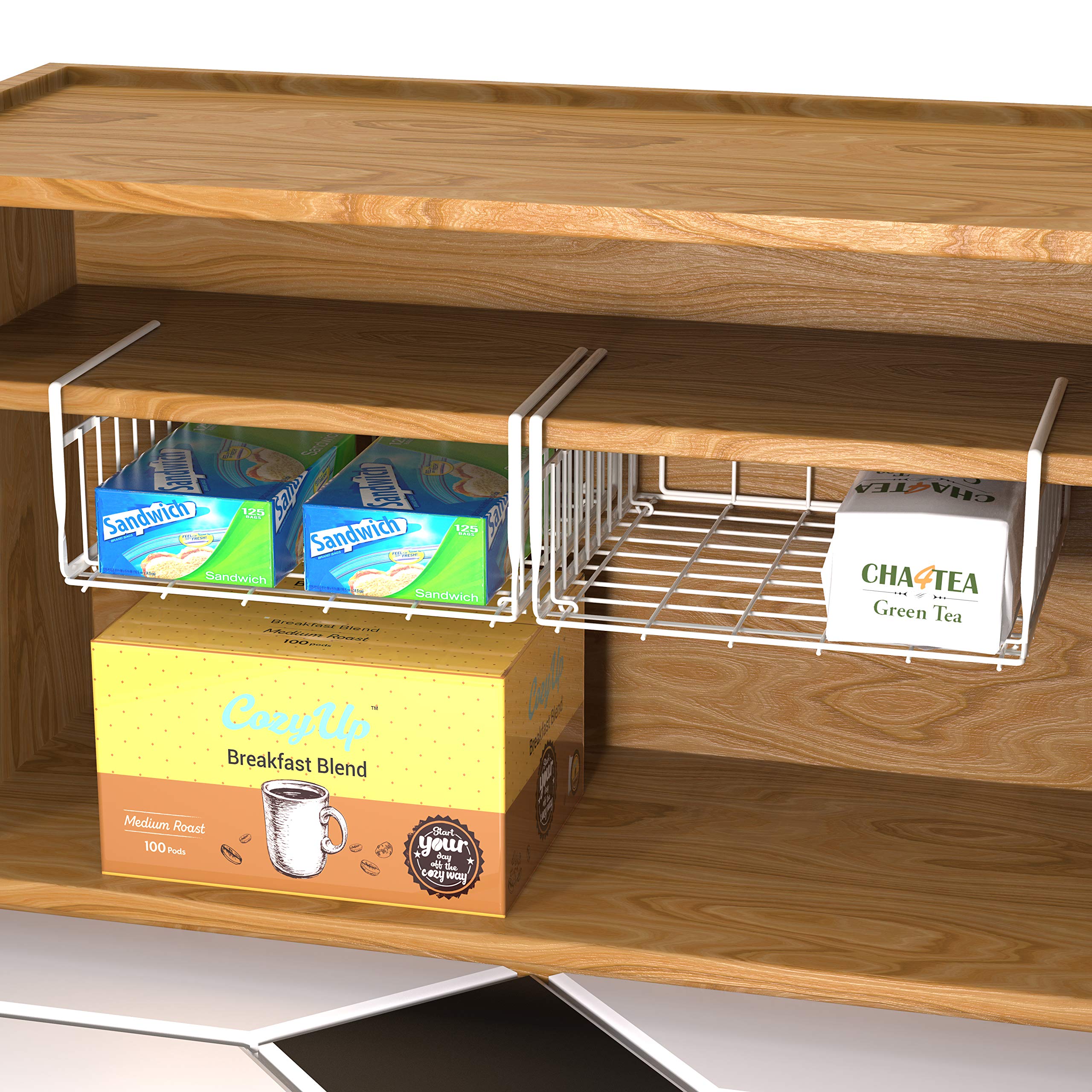 Simple Houseware Under Shelf Basket, White - 2 Pack