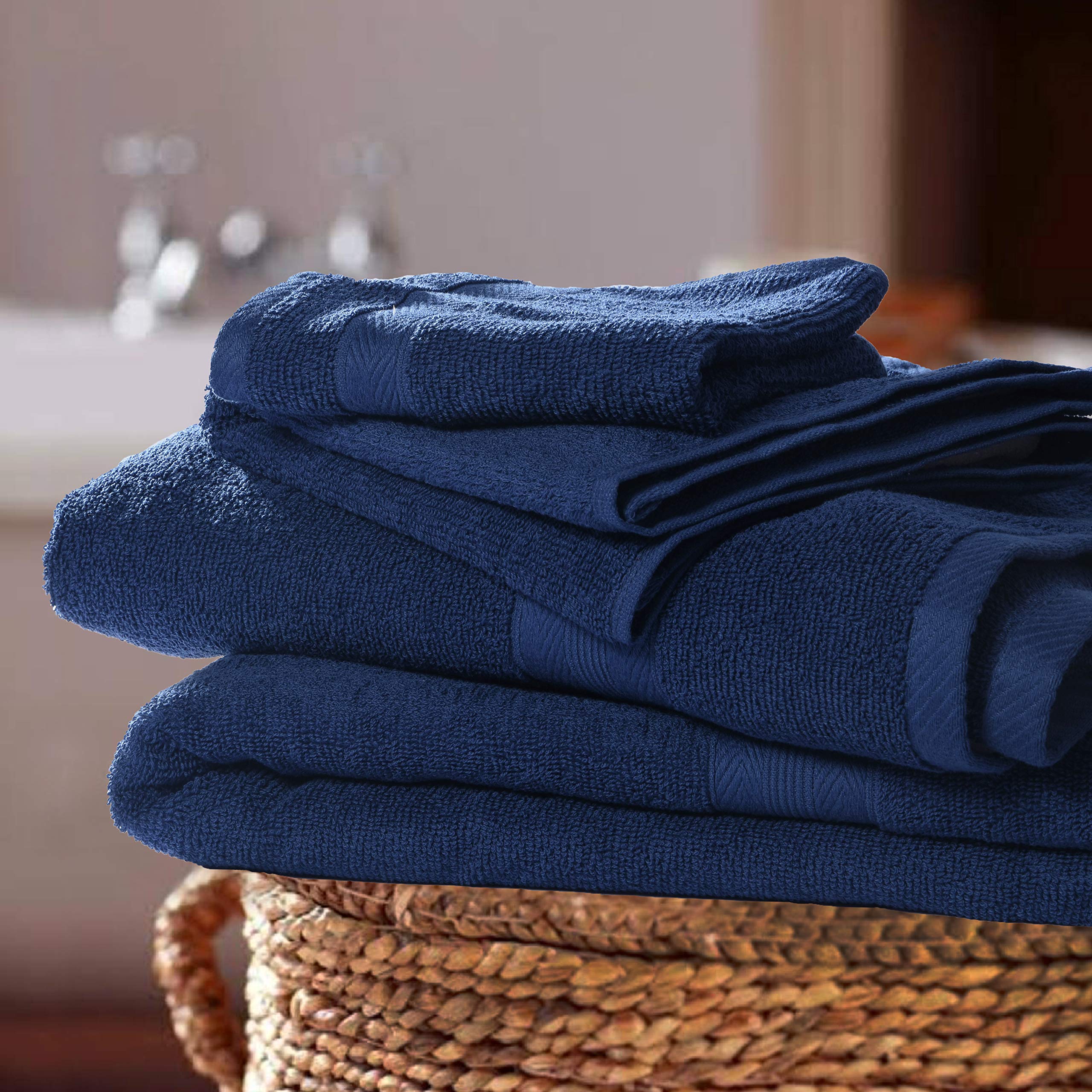 BOUTIQUO Navy Blue Towel Set - 8 Piece Bathroom Towel Set - 100% Ring Spun Cotton  2 Bath Towel 27x54  2 Hand Towel 16x28 and 4 Washcloth 13x13 - Ultra Soft Highly Absorbent Towel Set - Navy Blue