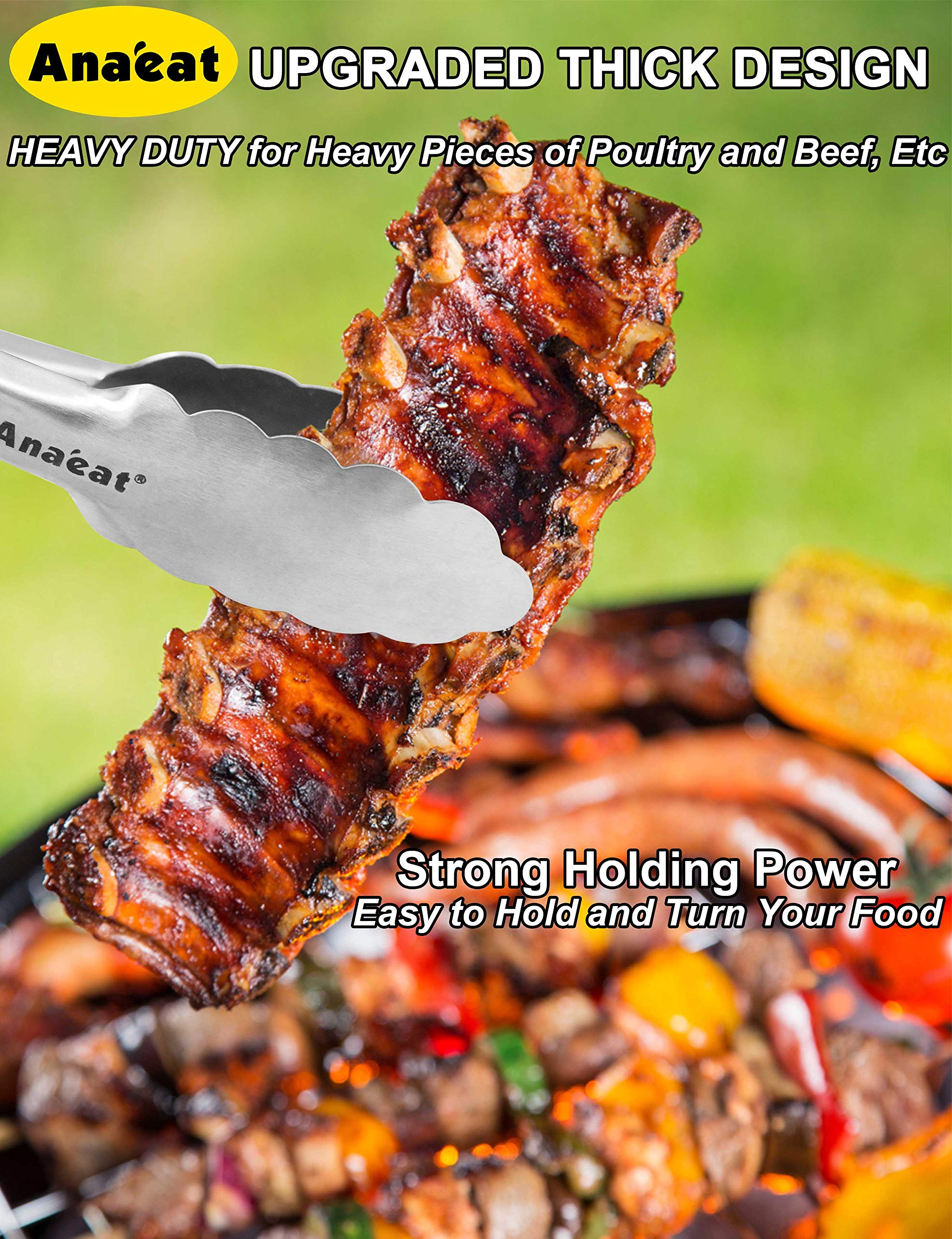 Anaeat Premium Sturdy Barbecue Tongs For Kitchen Grill & Bbq - 7,9,12 Inch Non-Slip Stainless Steel Locking Tongs Heat Resistant