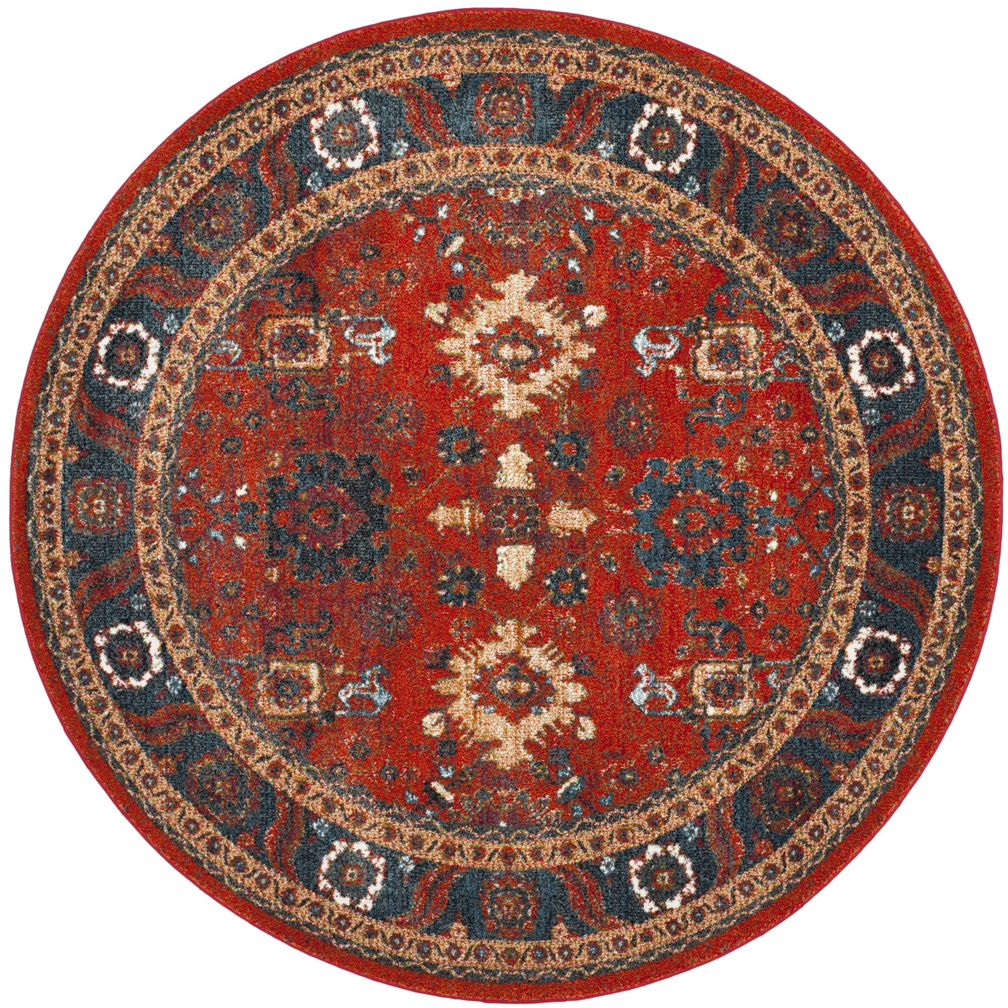 SAFAVIEH Vintage Hamadan Collection 67 Round Orange / Blue VTH214C Oriental Traditional Persian Non-Shedding Dining Room Entryw