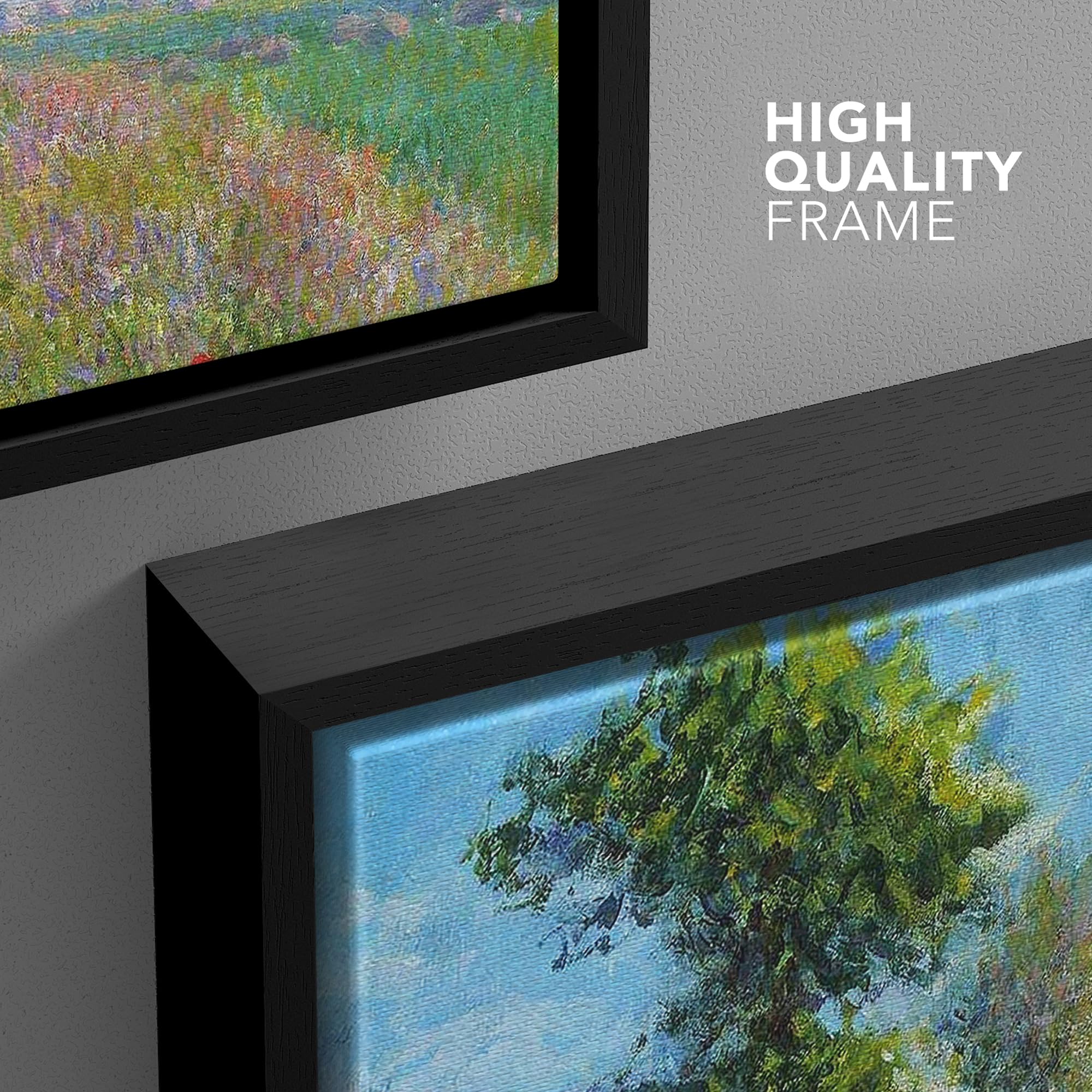 Wall26 Meadow With Poplars By Claude Monet - Impressionist Modern Art - Framed Canvas Art Home Art - 16''X24'' Black