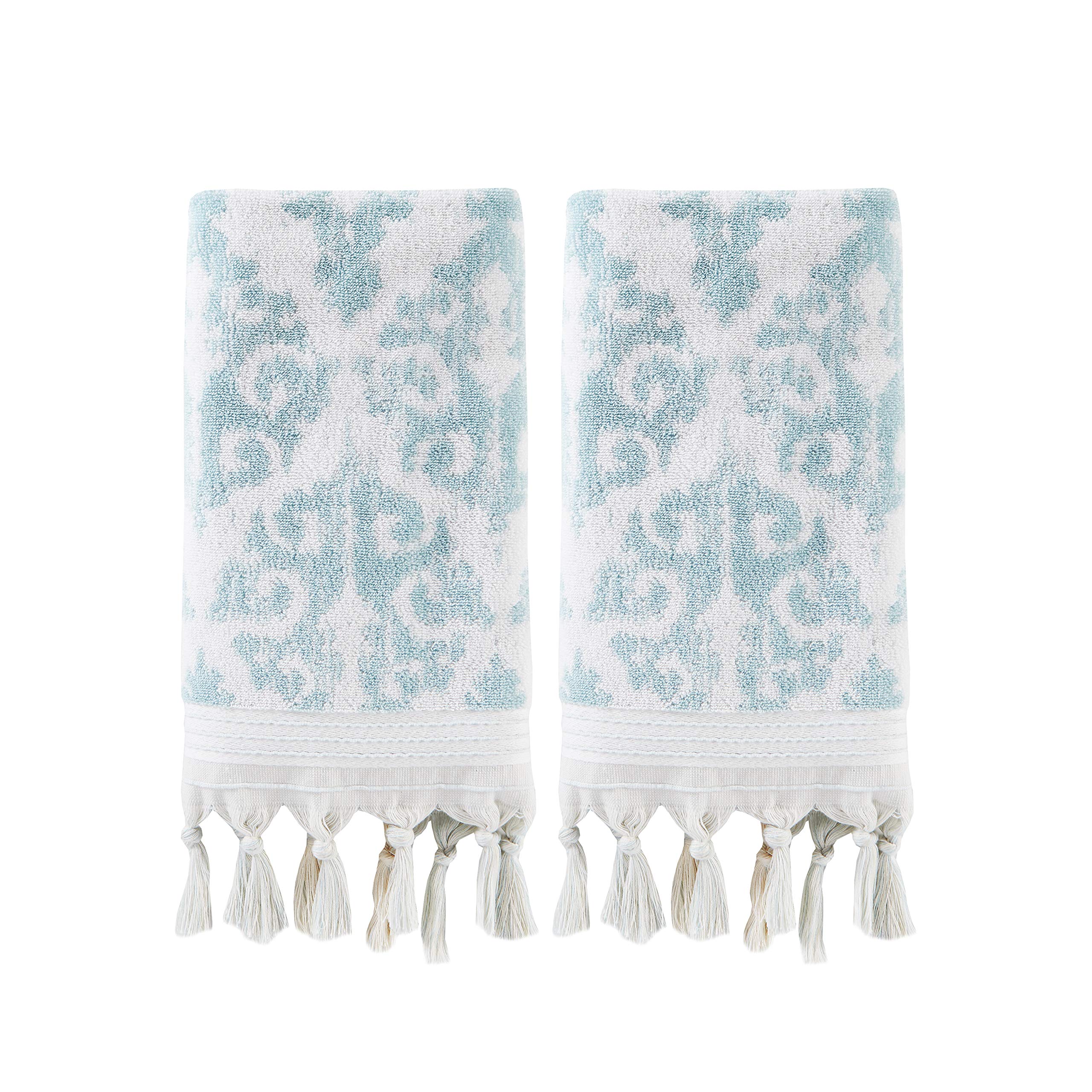 Skl Home Mirage Fringe 100% Turkish Cotton Hand Towel Set, Aqua
