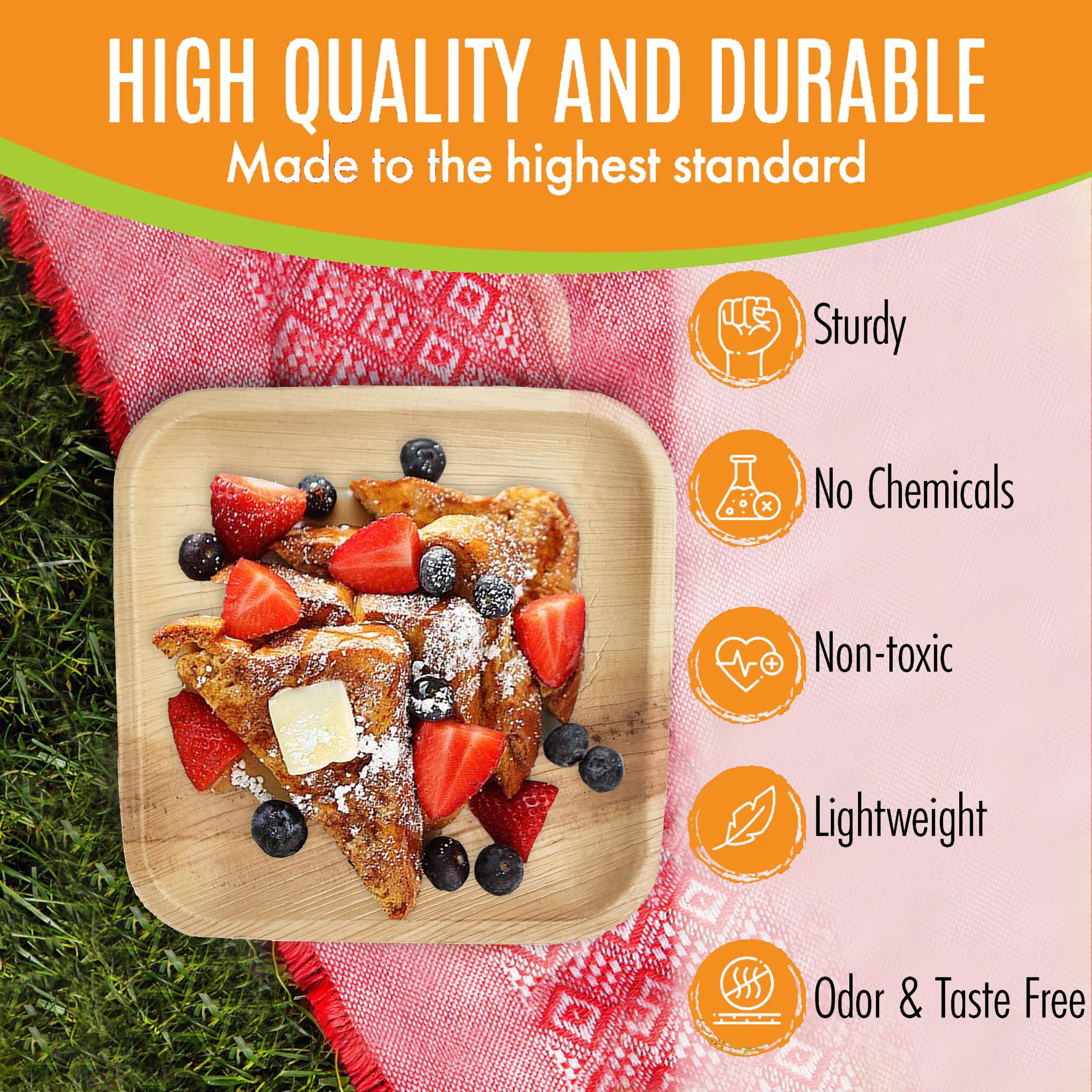 Raj Palm Leaf Plates [50-Pack] 7'' Square Plates Like Bamboo Plates Disposable, Strong, Decorative Compostable Tableware For Wed