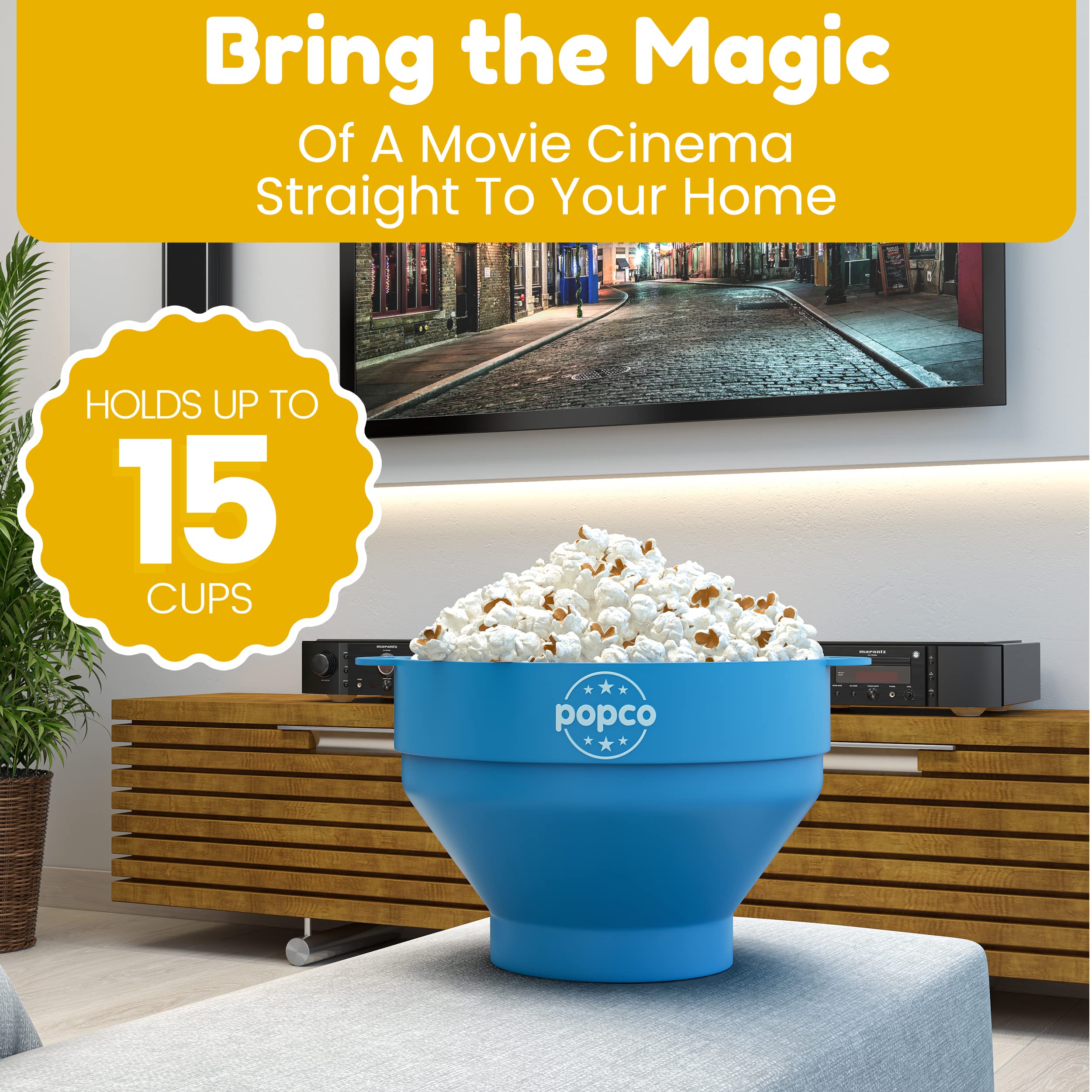 The Original Popco Silicone Popcorn Microwave Popper With Handles - Microwave Popcorn Bowl - Popcorn Maker - Collapsible Popcorn