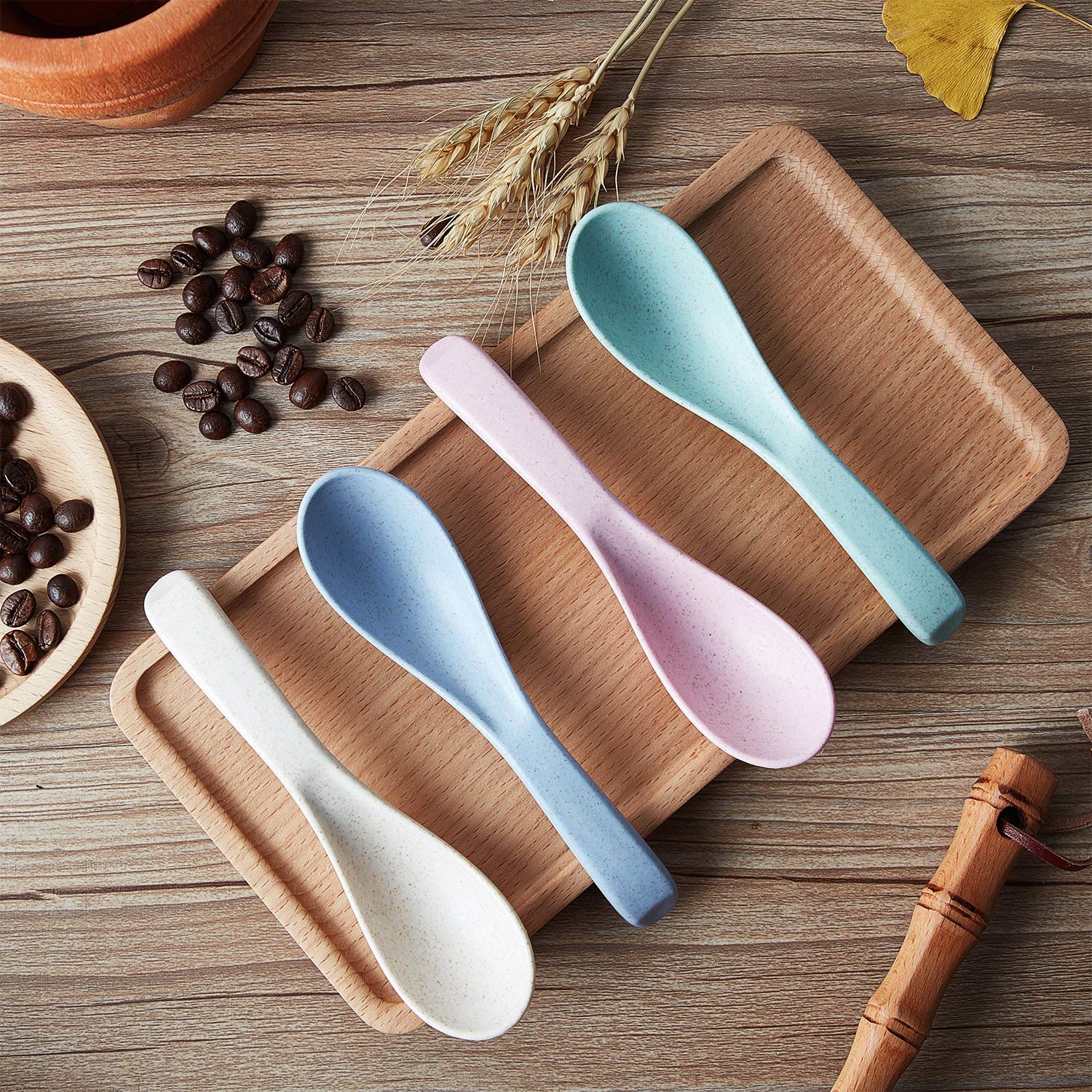 Outus 8 Pieces Wheat Straw Plastic Spoon Dinner Spoon Portable Wheat Straw Soup Spoon Dishwasher And Microwave Safe Spoon