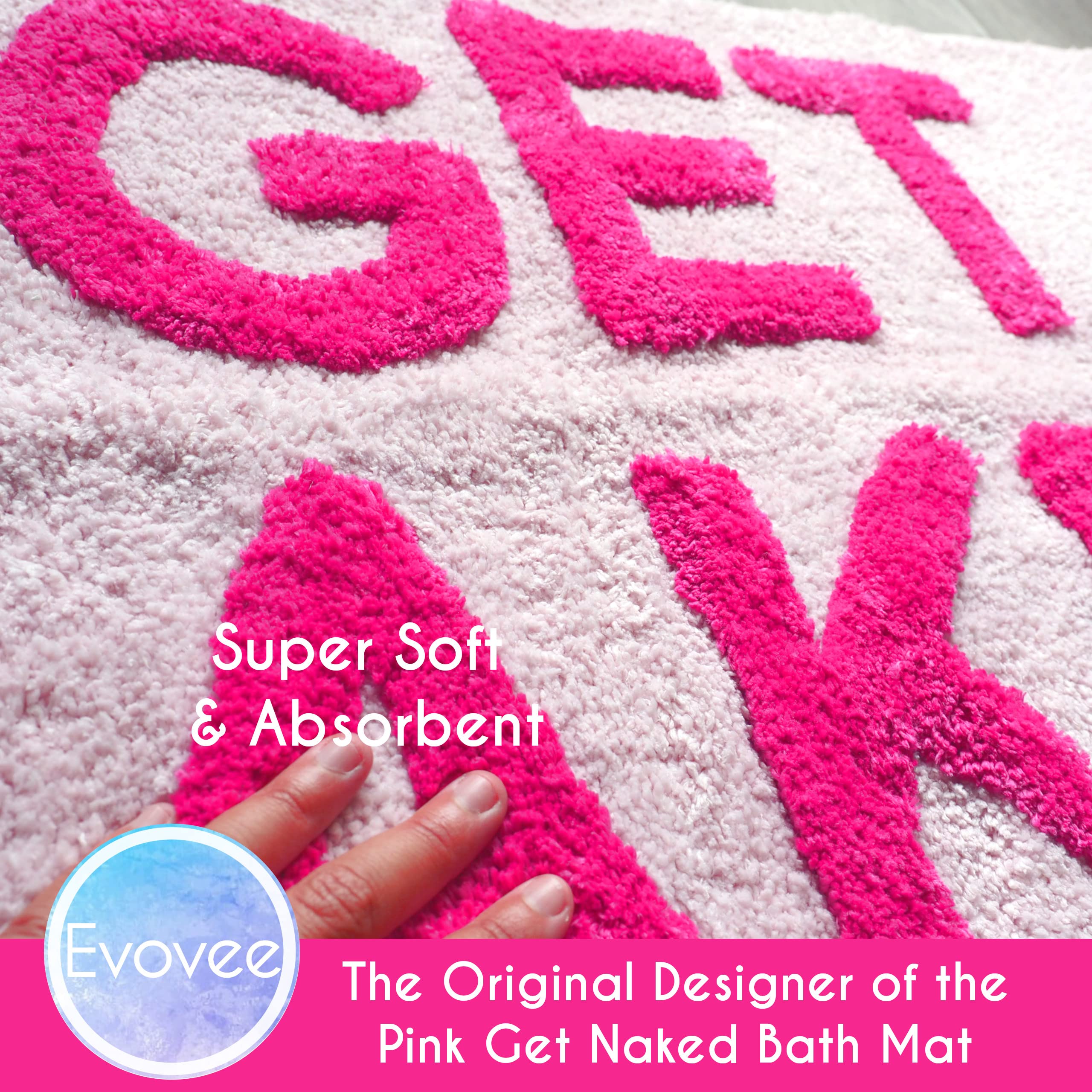 Evovee Get Naked Bath Rug Pink Funny Peach Blush Shower Funny Bathroom Decor for Girls Fun Cute Bath Mat Non-Slip Washable
