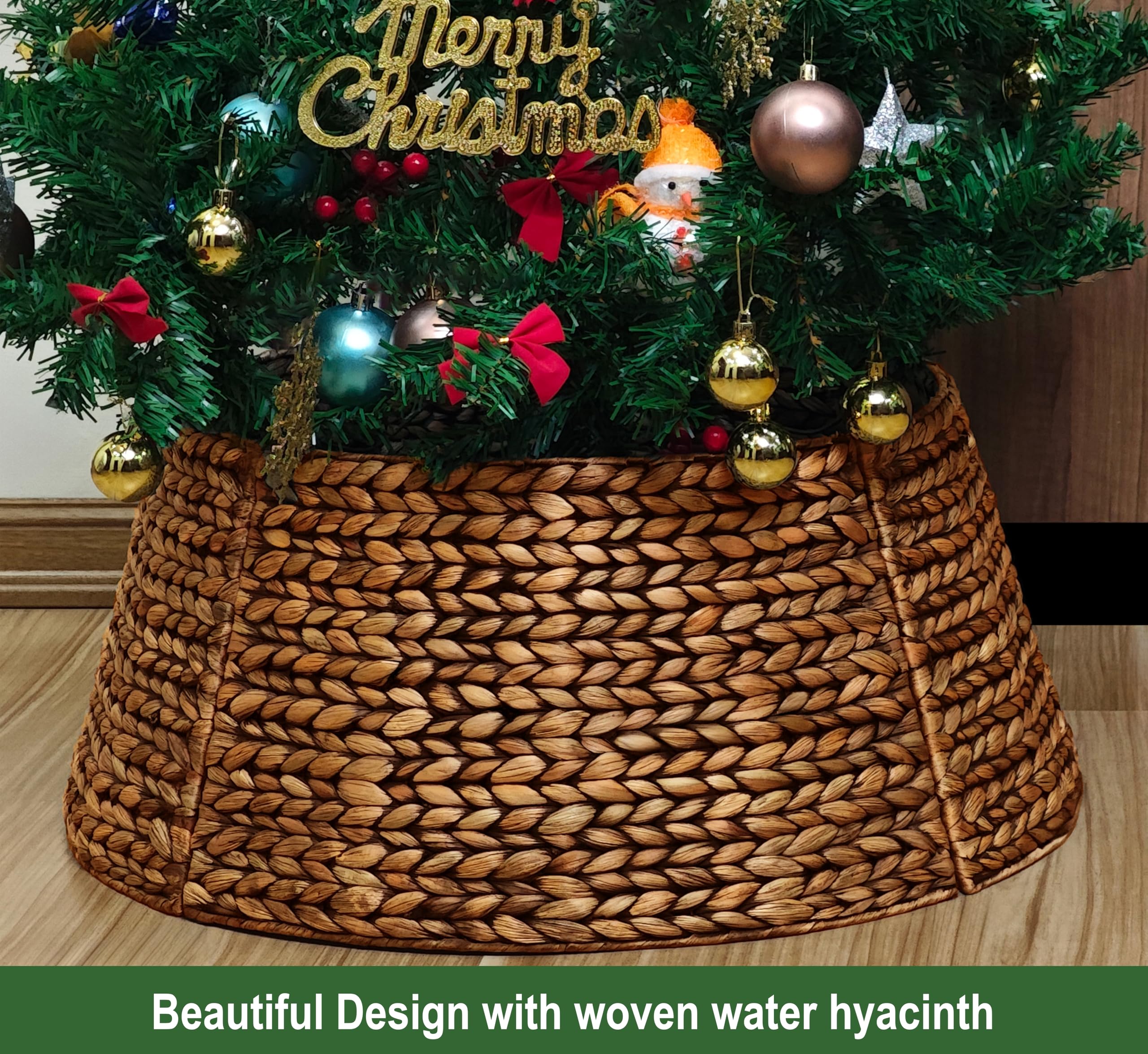 CENBOSS Rattan Christmas Tree Collar, Wicker Tree Skirt & Stand Base Cover (Brown Wash, 42 inch)