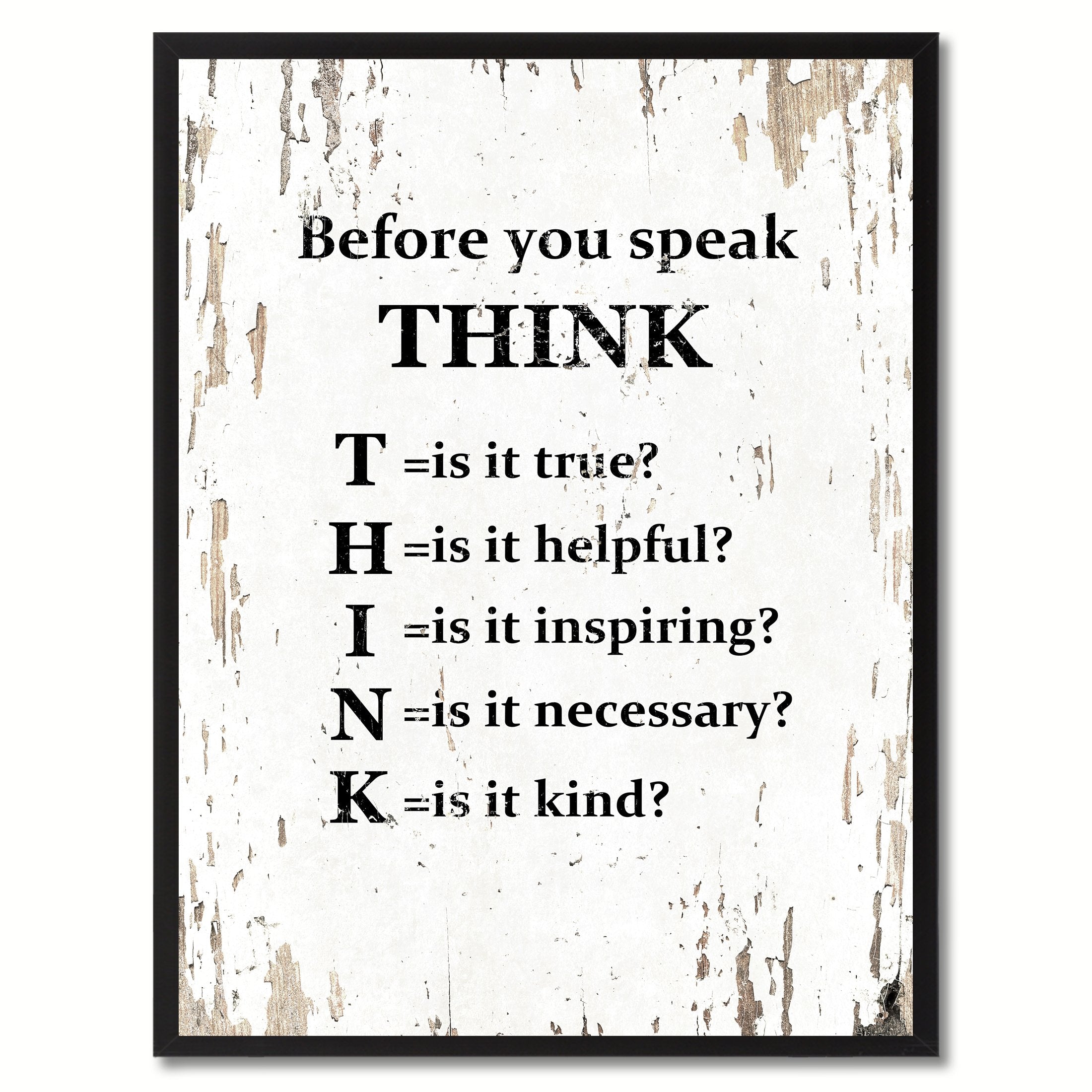 Spotcolorart Before You Speak Think Framed Canvas Art, 7 In X 9 In, White