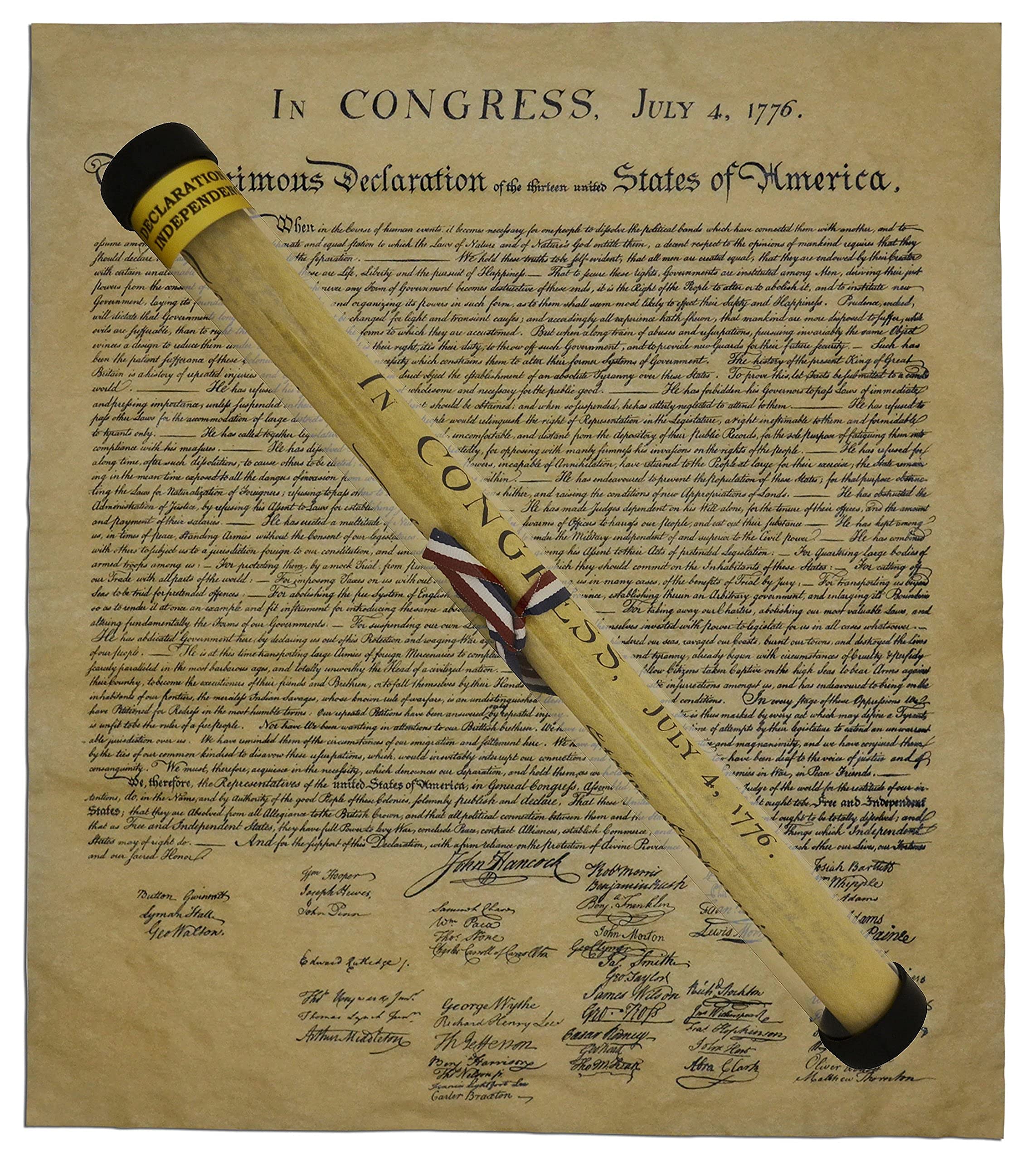 The Declaration Of Independence, True To It'S Original Size And Layout - Reprint Printed On Antiqued Parchment. 23 X 29
