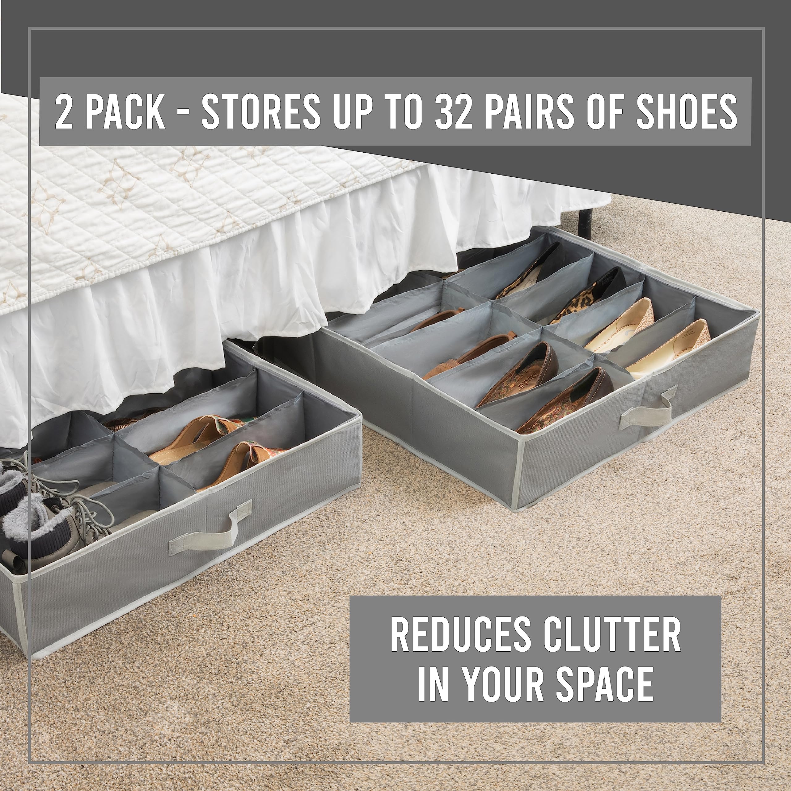 Under Bed Shoe Storage Organizer - Set of 2 - TEAR-RESISTANT Heavy Duty 600D Material - Fits All Styles Men 's and Women 's Shoe