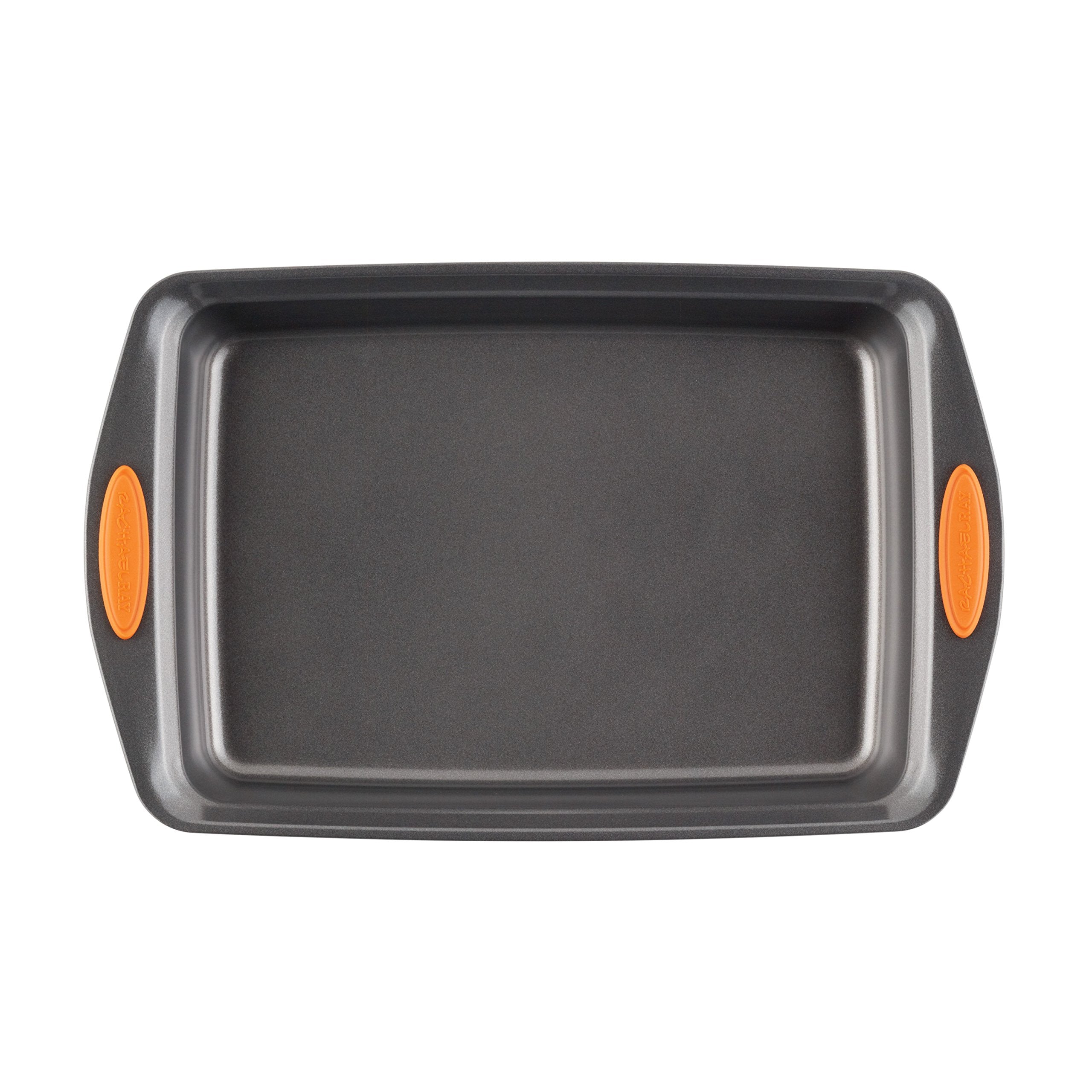 Rachael Ray Nonstick Bakeware Cake Pan with Lid, 9"x13", Gray with Orange Grips, Model 57994, Steel Material