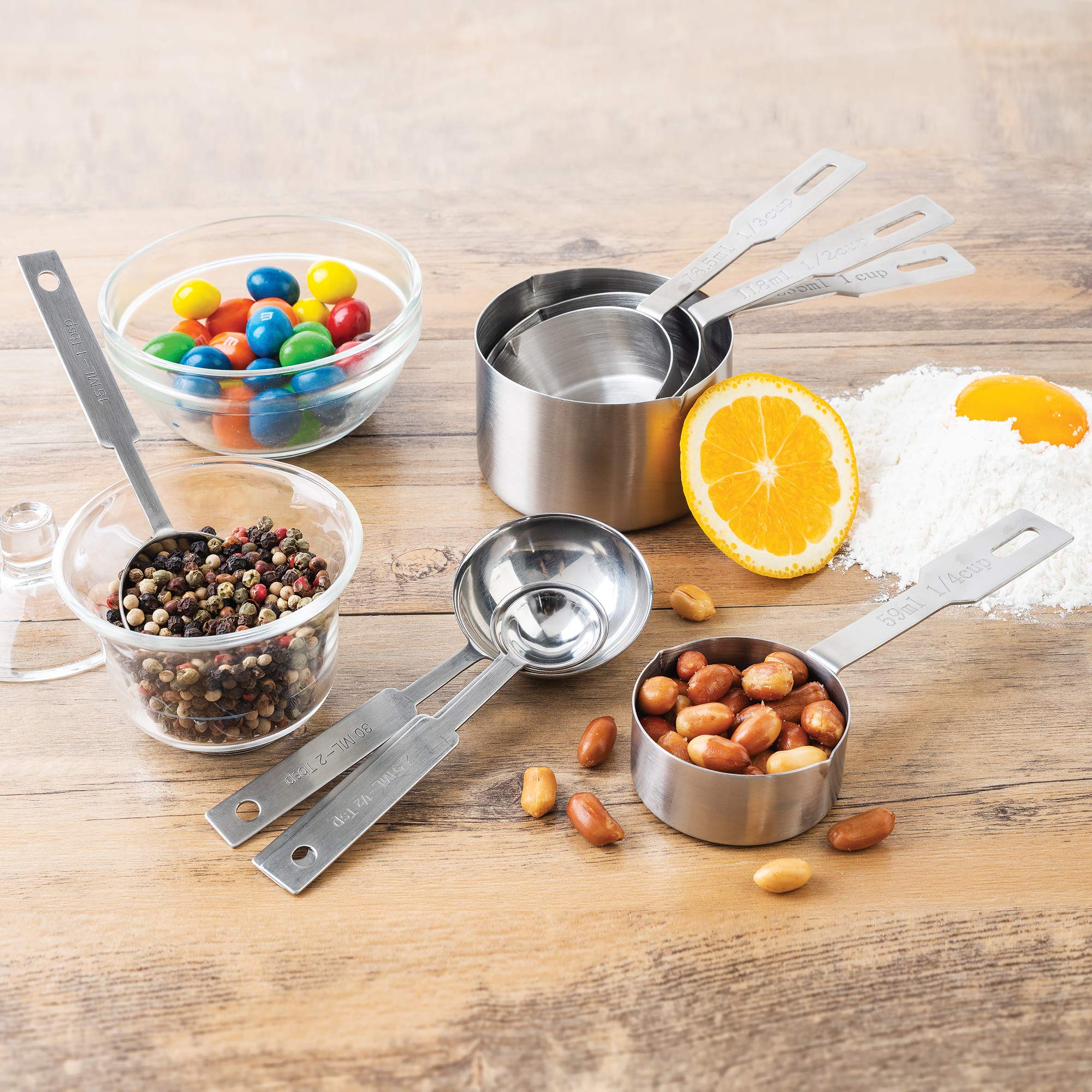 Fox Run Stainless Steel Measuring Spoons, 4 Piece Cup Set For Liquids, Silver