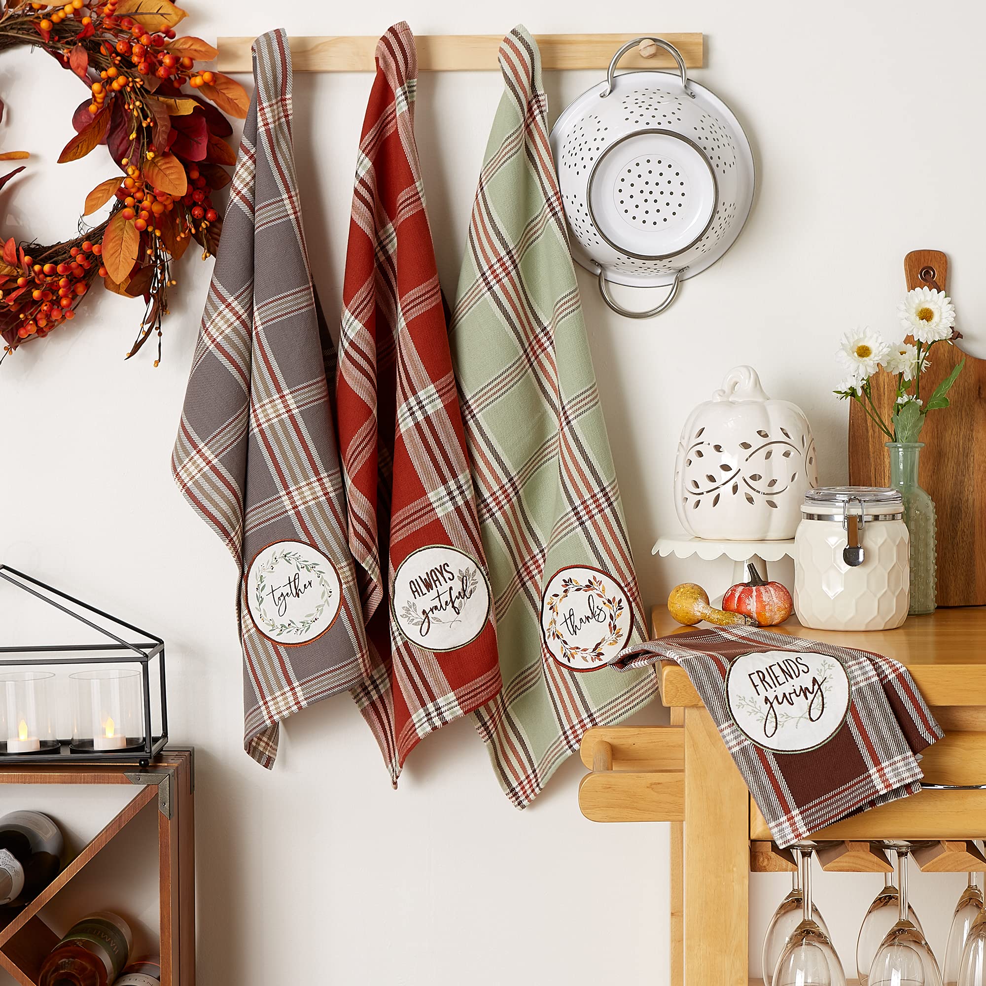DII Thanksgiving Cozy Picnic  Plaid Dishtowel Set of 4